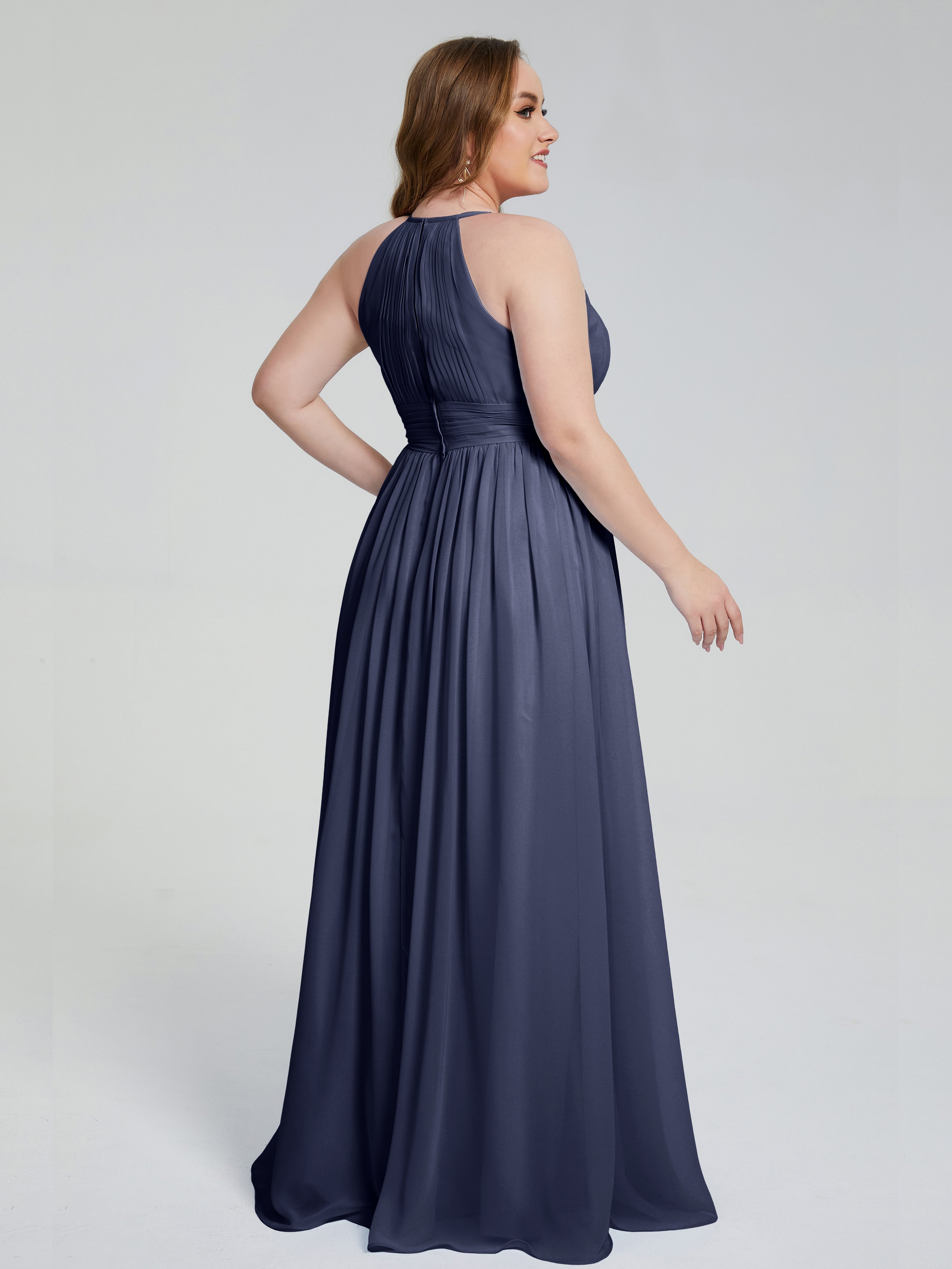 Robes De Demoiselle D'Honneur Bleu Orageux Payton Élégante Licou Mousseline Robes Demoiselle D'Honneur Grande Taille