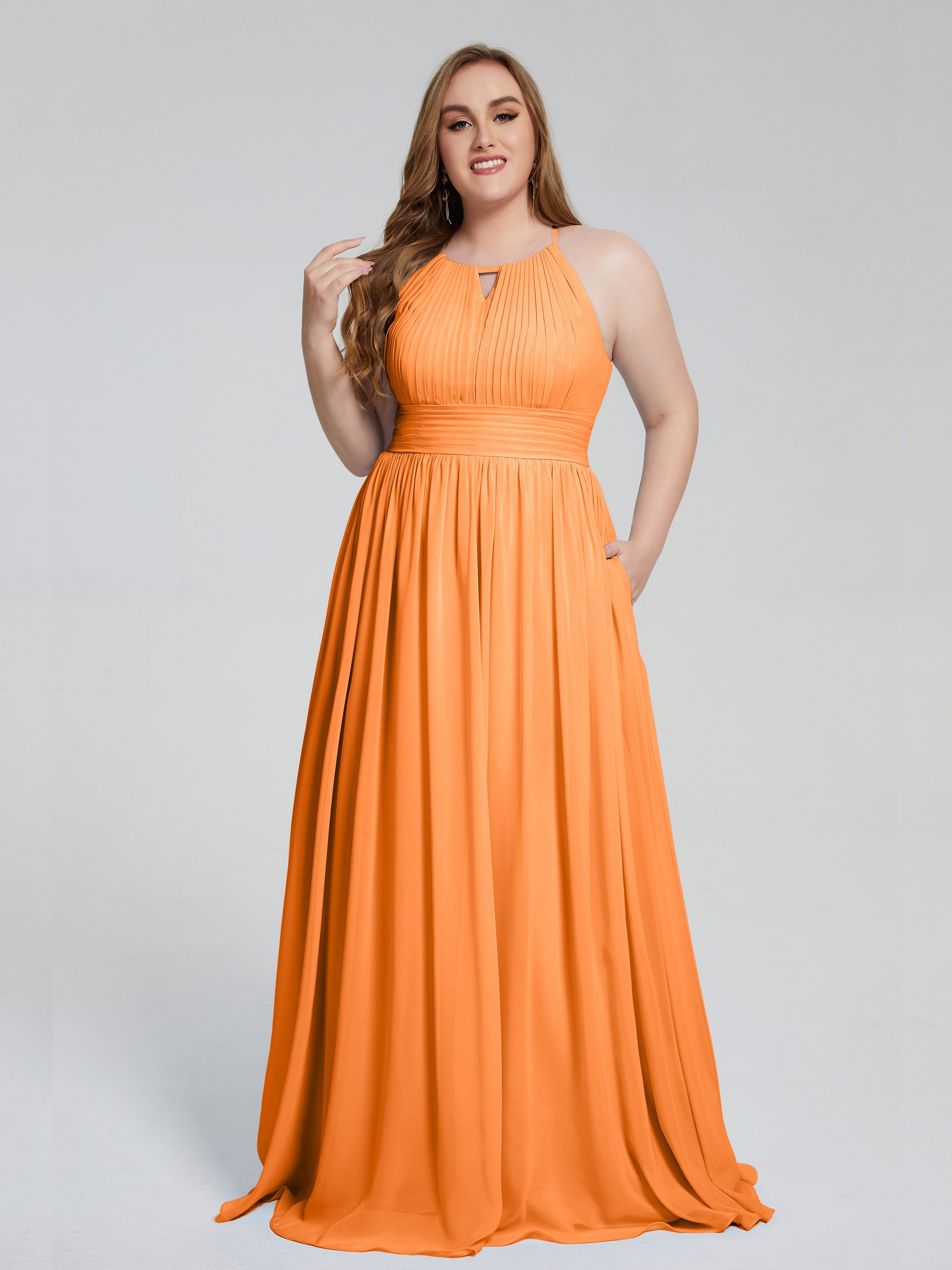 Robe De Demoiselle D Honneur Orange Payton Élégante Licou Mousseline Robes Demoiselle D'Honneur Grande Taille