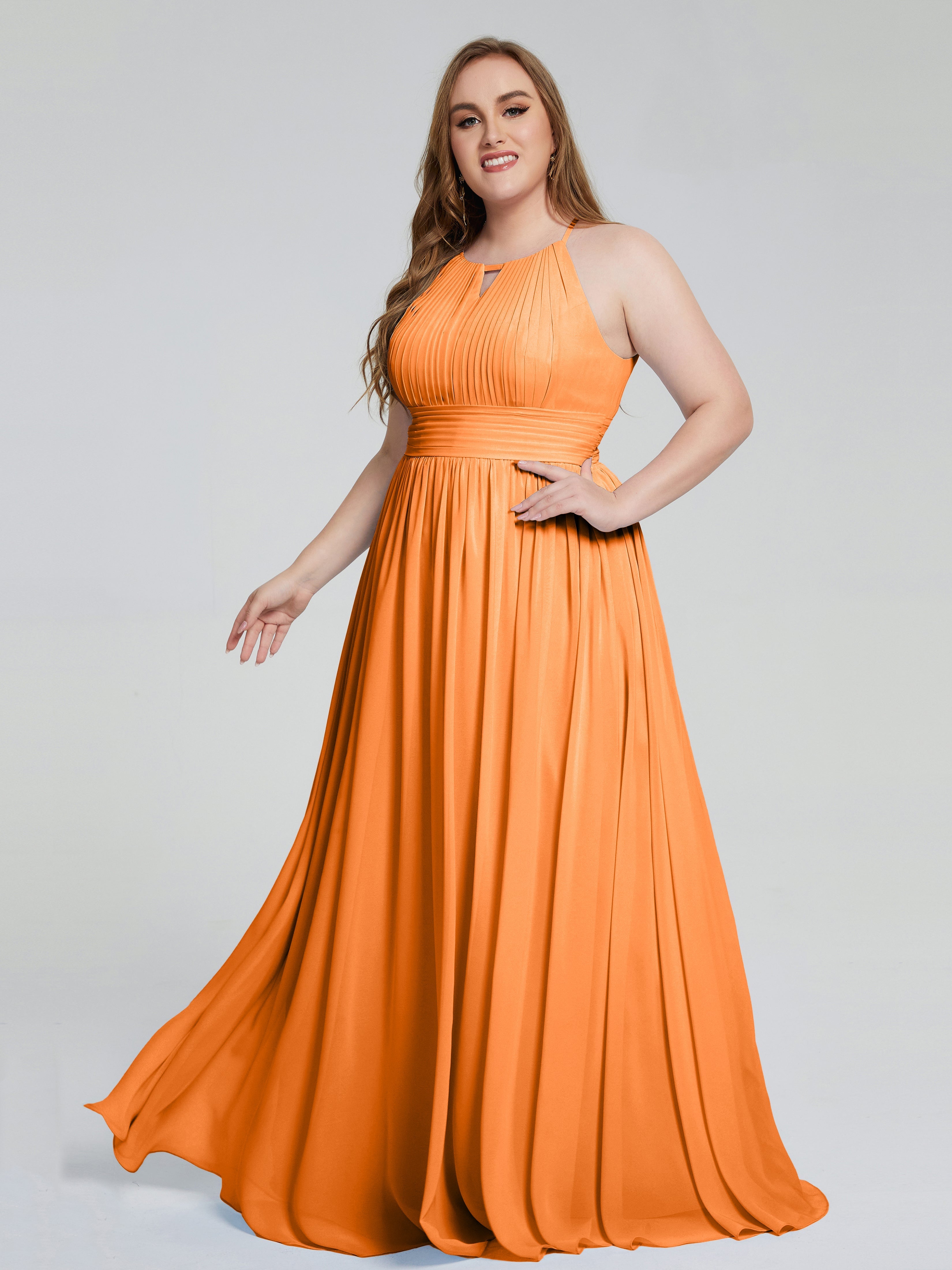 Robe De Demoiselle D Honneur Orange Payton Élégante Licou Mousseline Robes Demoiselle D'Honneur Grande Taille