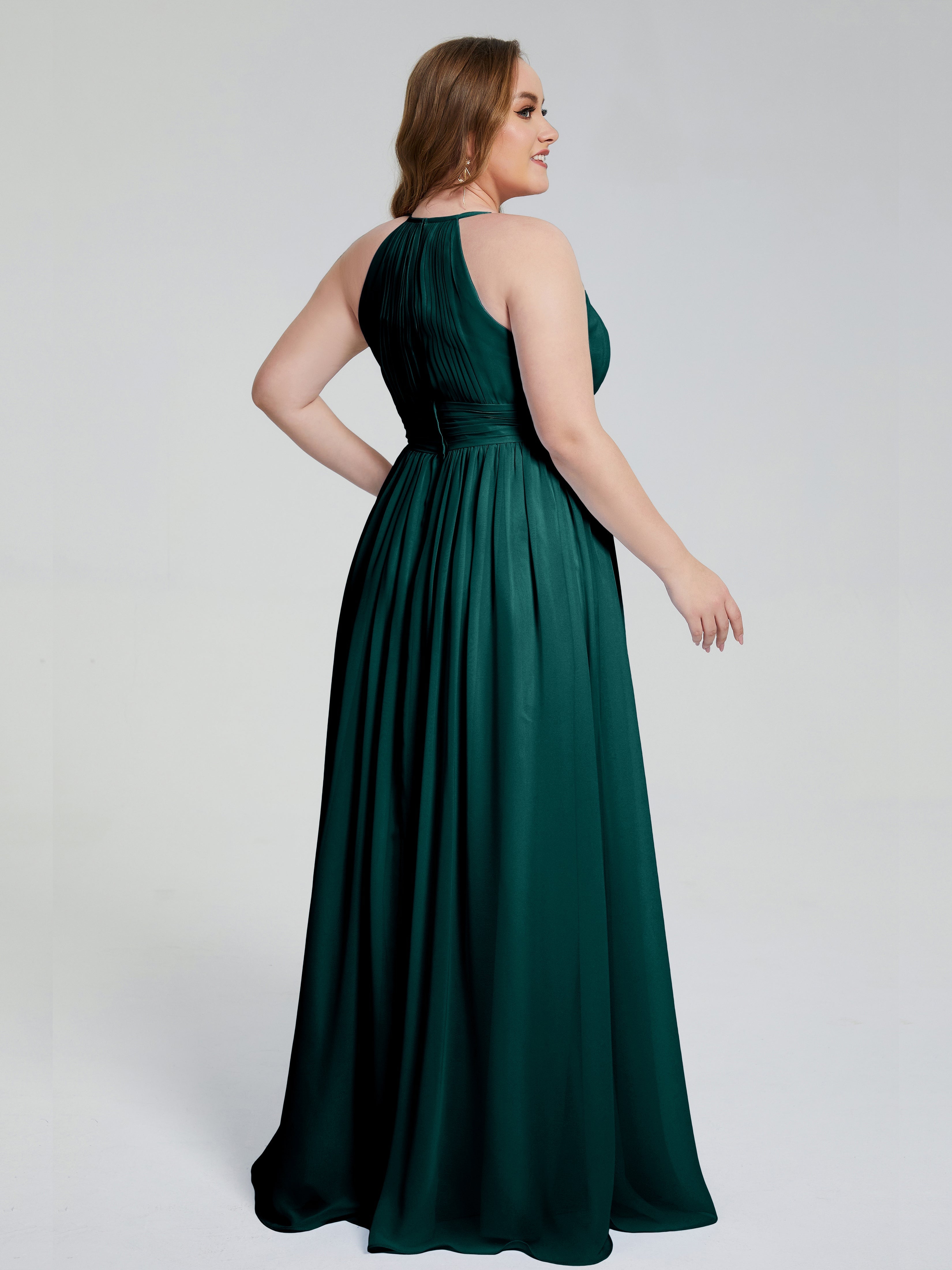 Robes De Demoiselle D'Honneur Bleu Paon Payton Élégante Licou Mousseline Robes Demoiselle D'Honneur Grande Taille