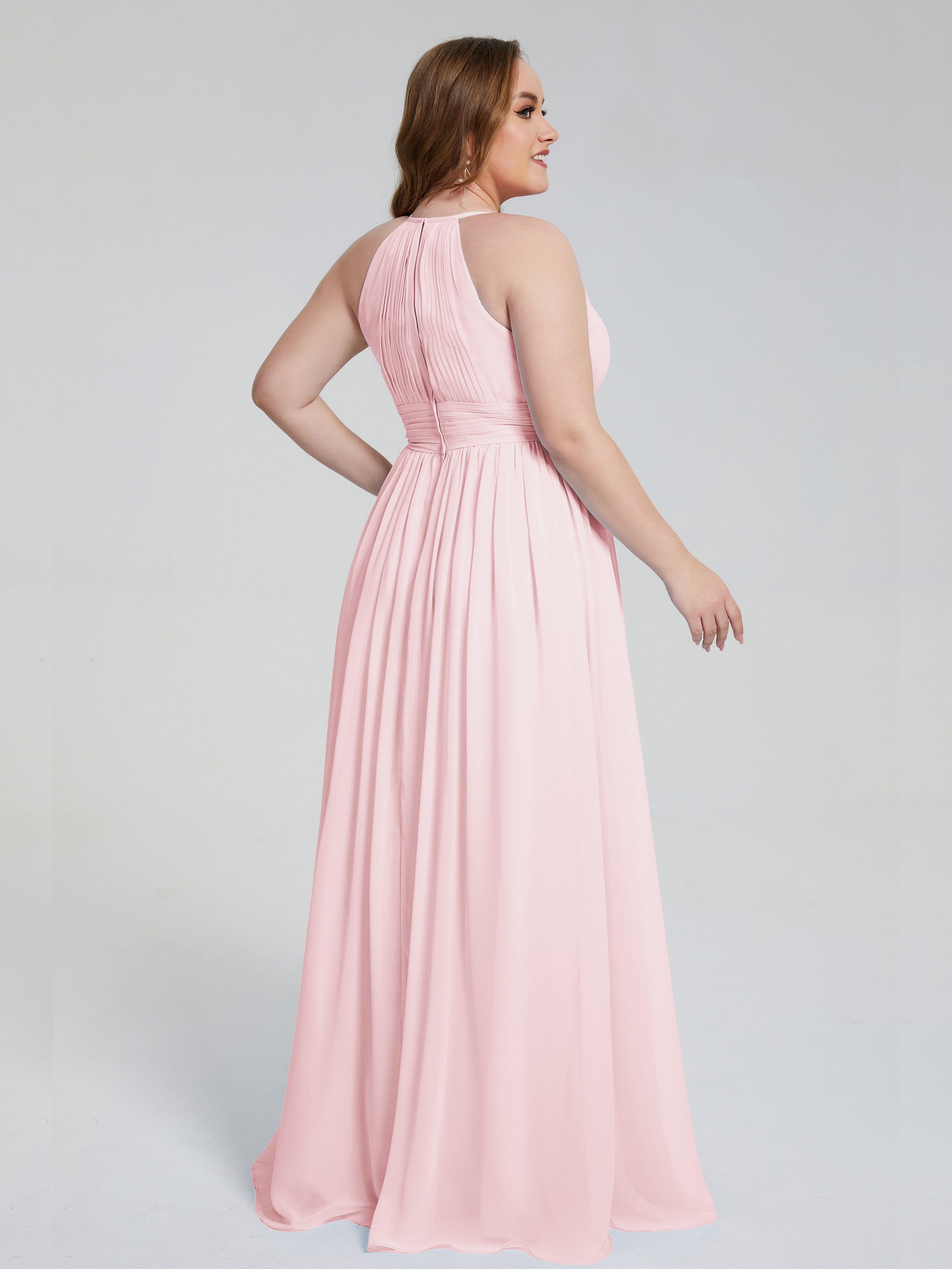 Robe Demoiselle Honneur Rose Pale Payton Élégante Licou Mousseline Robes Demoiselle D'Honneur Grande Taille