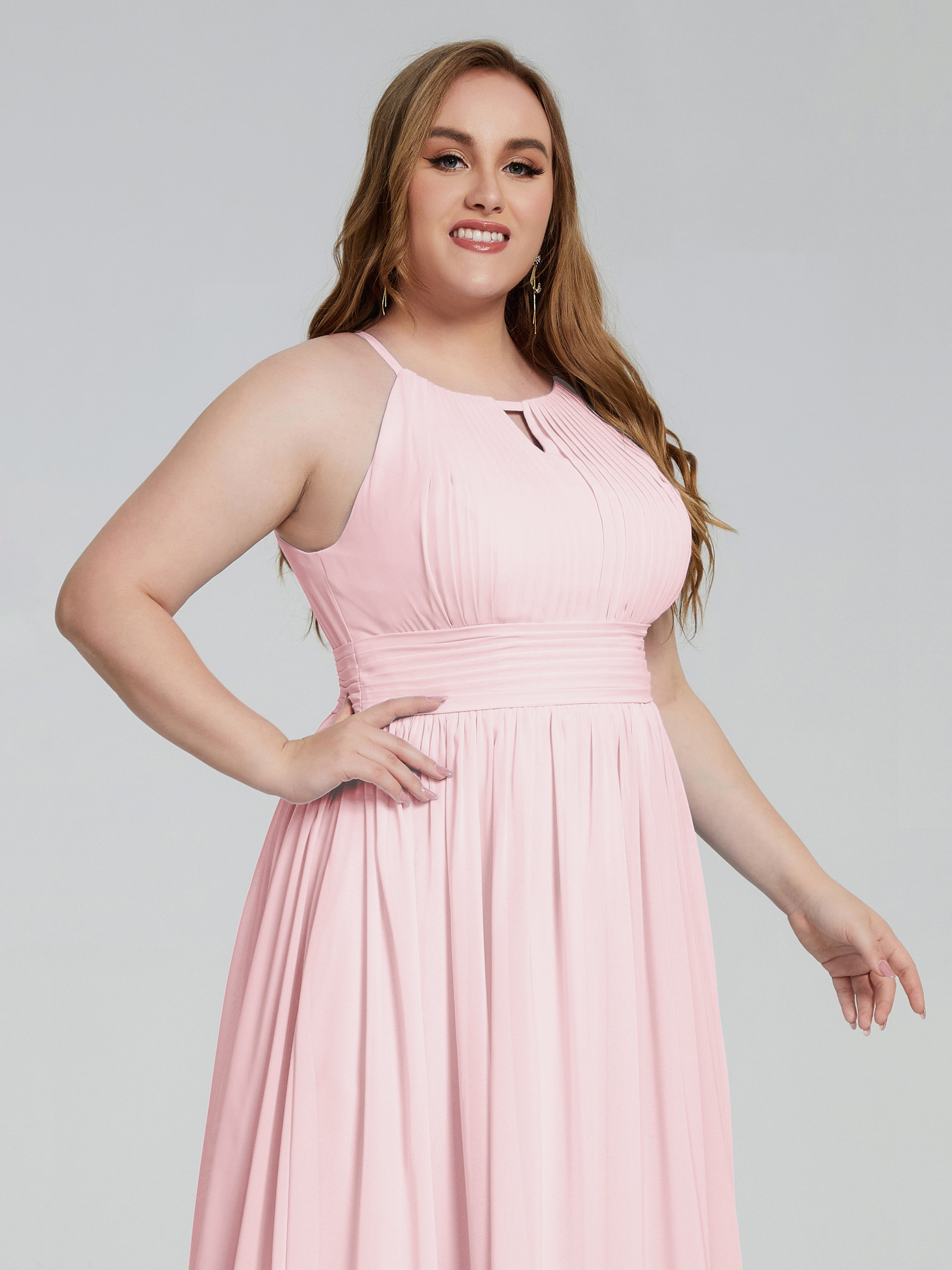 Robe Demoiselle Honneur Rose Pale Payton Élégante Licou Mousseline Robes Demoiselle D'Honneur Grande Taille