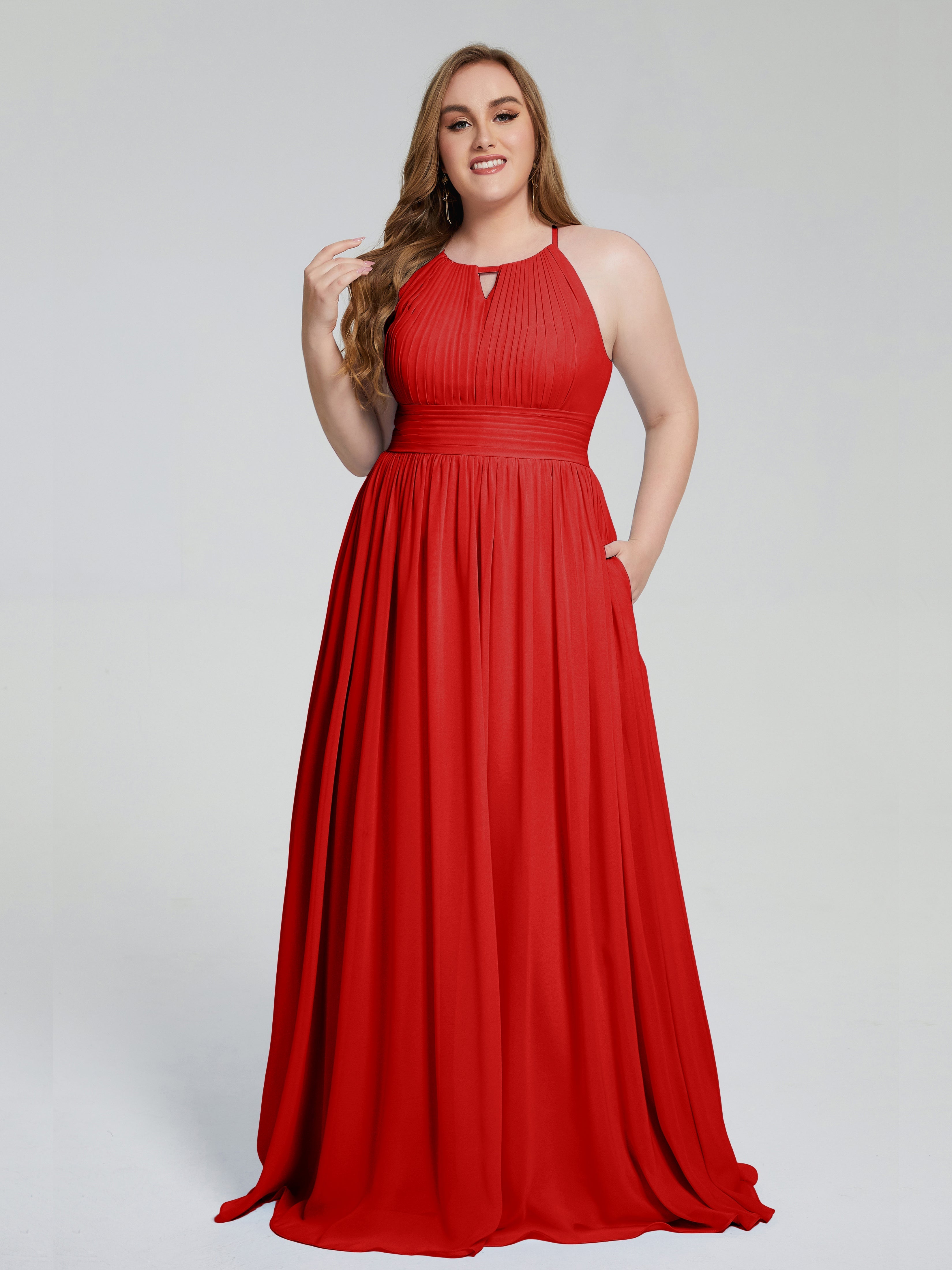 Demoiselle D Honneur Robe Rouge Payton Élégante Licou Mousseline Robes Demoiselle D'Honneur Grande Taille