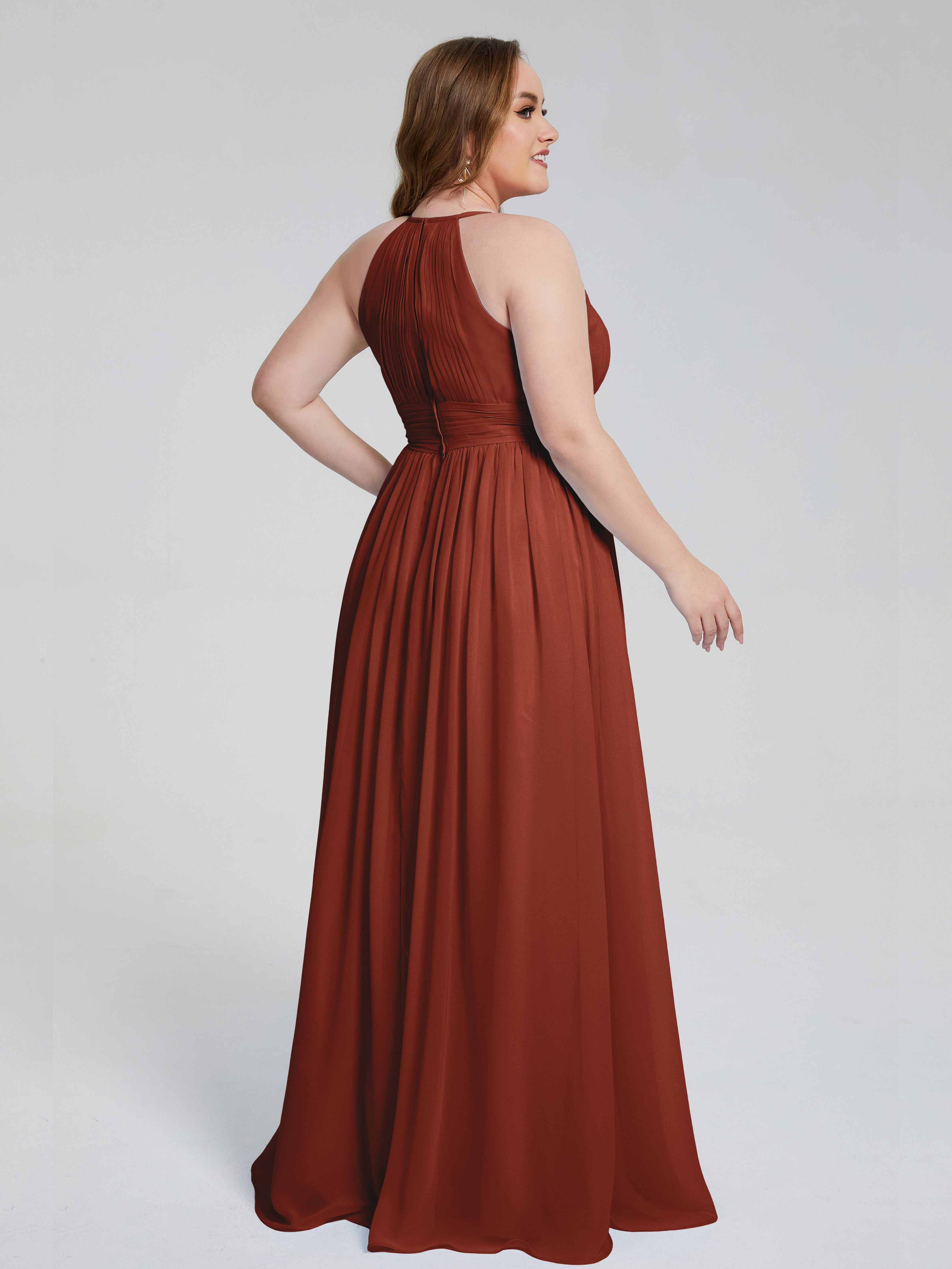 Robe Demoiselle D Honneur Couleur Rouille Payton Élégante Licou Mousseline Robes Demoiselle D'Honneur Grande Taille