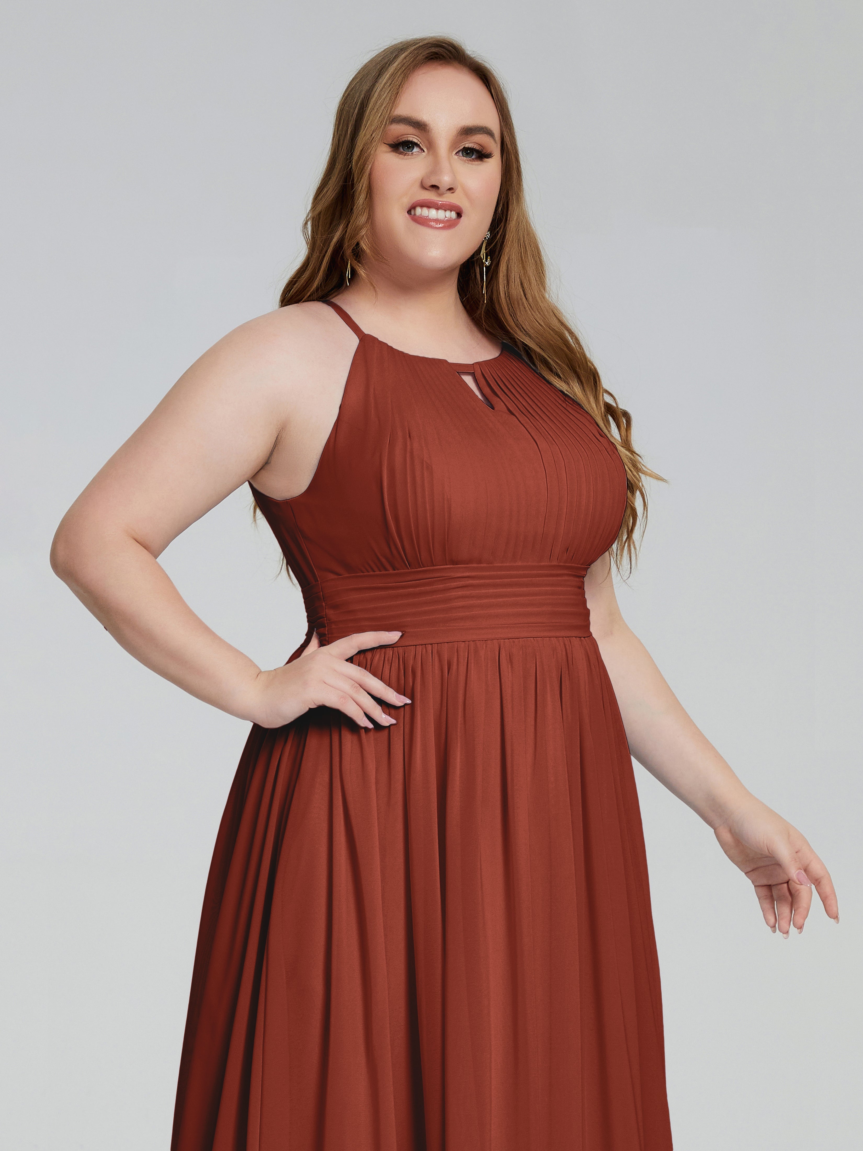 Robe Demoiselle D Honneur Couleur Rouille Payton Élégante Licou Mousseline Robes Demoiselle D'Honneur Grande Taille