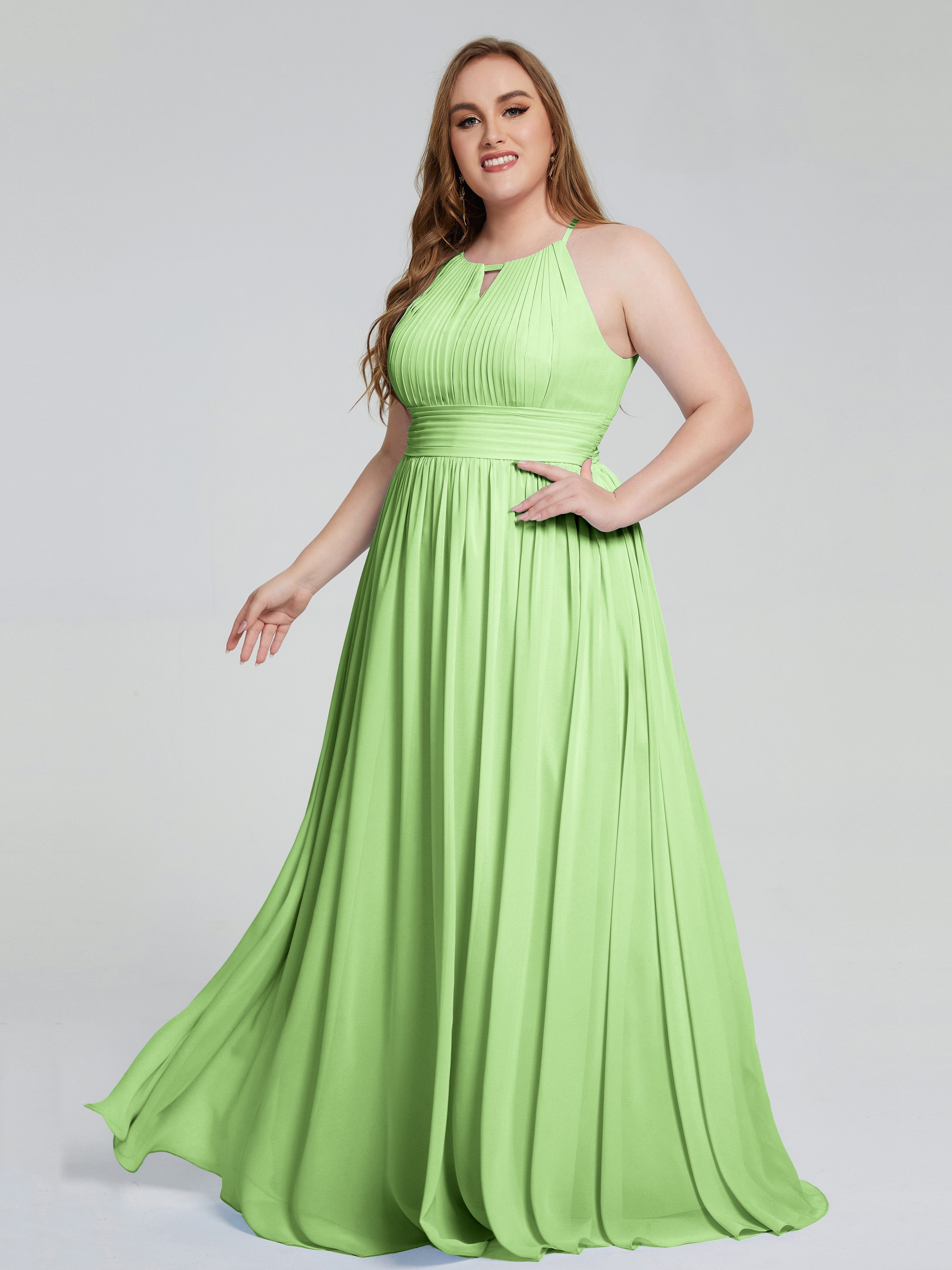 Robe Demoiselle Vert Sauge Payton Élégante Licou Mousseline Robes Demoiselle D'Honneur Grande Taille