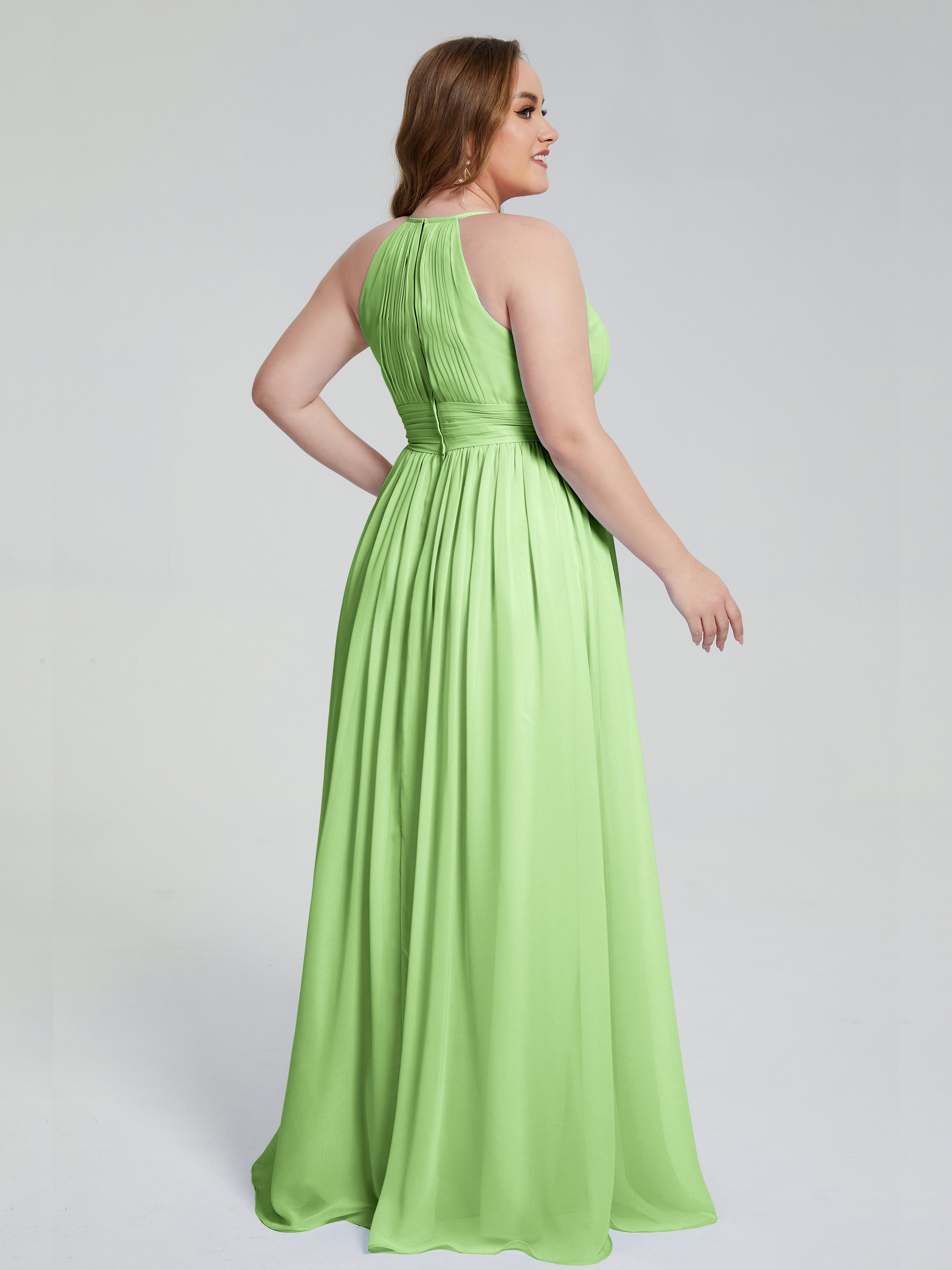 Robe Demoiselle Vert Sauge Payton Élégante Licou Mousseline Robes Demoiselle D'Honneur Grande Taille