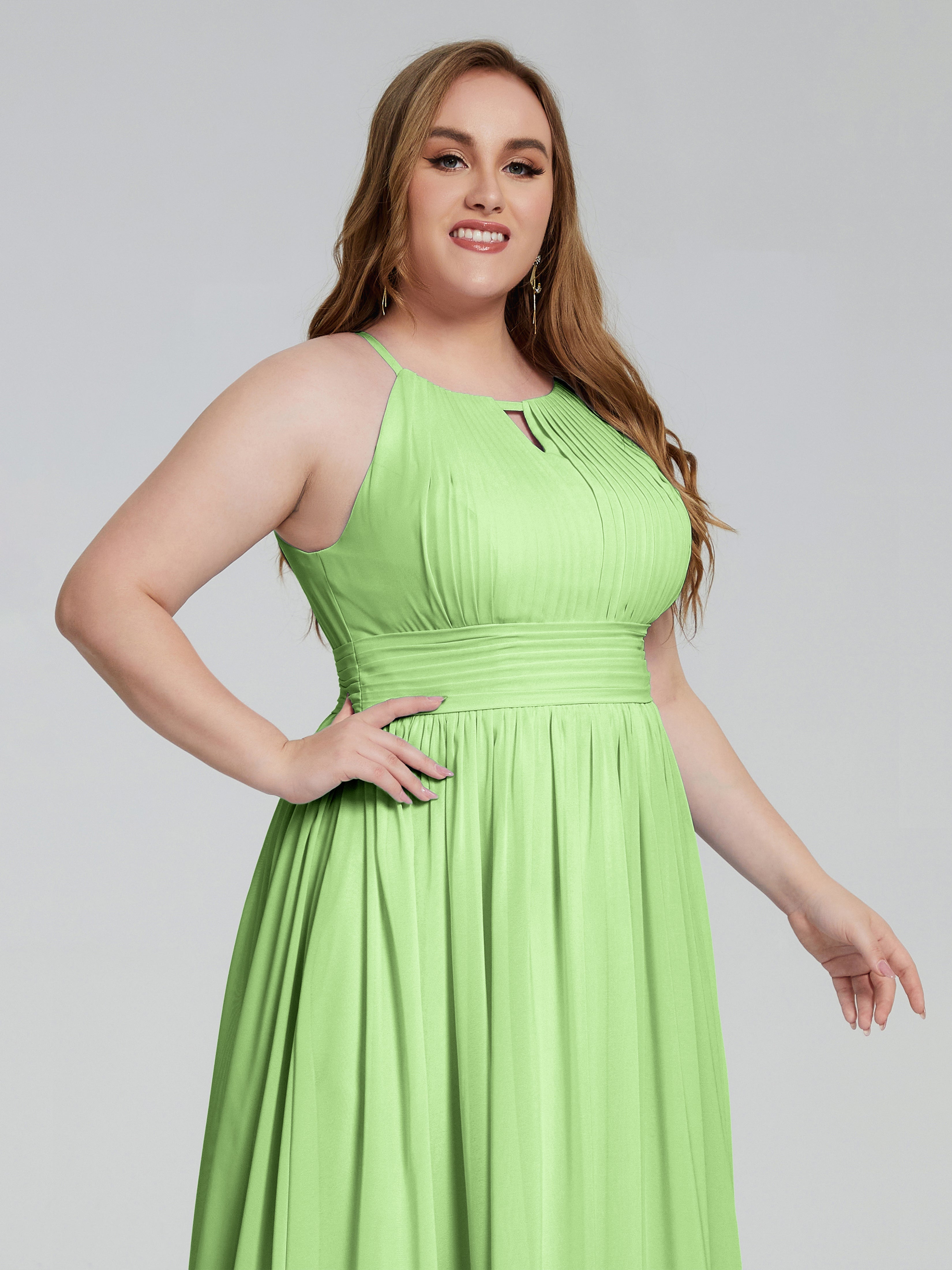 Robe Demoiselle Vert Sauge Payton Élégante Licou Mousseline Robes Demoiselle D'Honneur Grande Taille