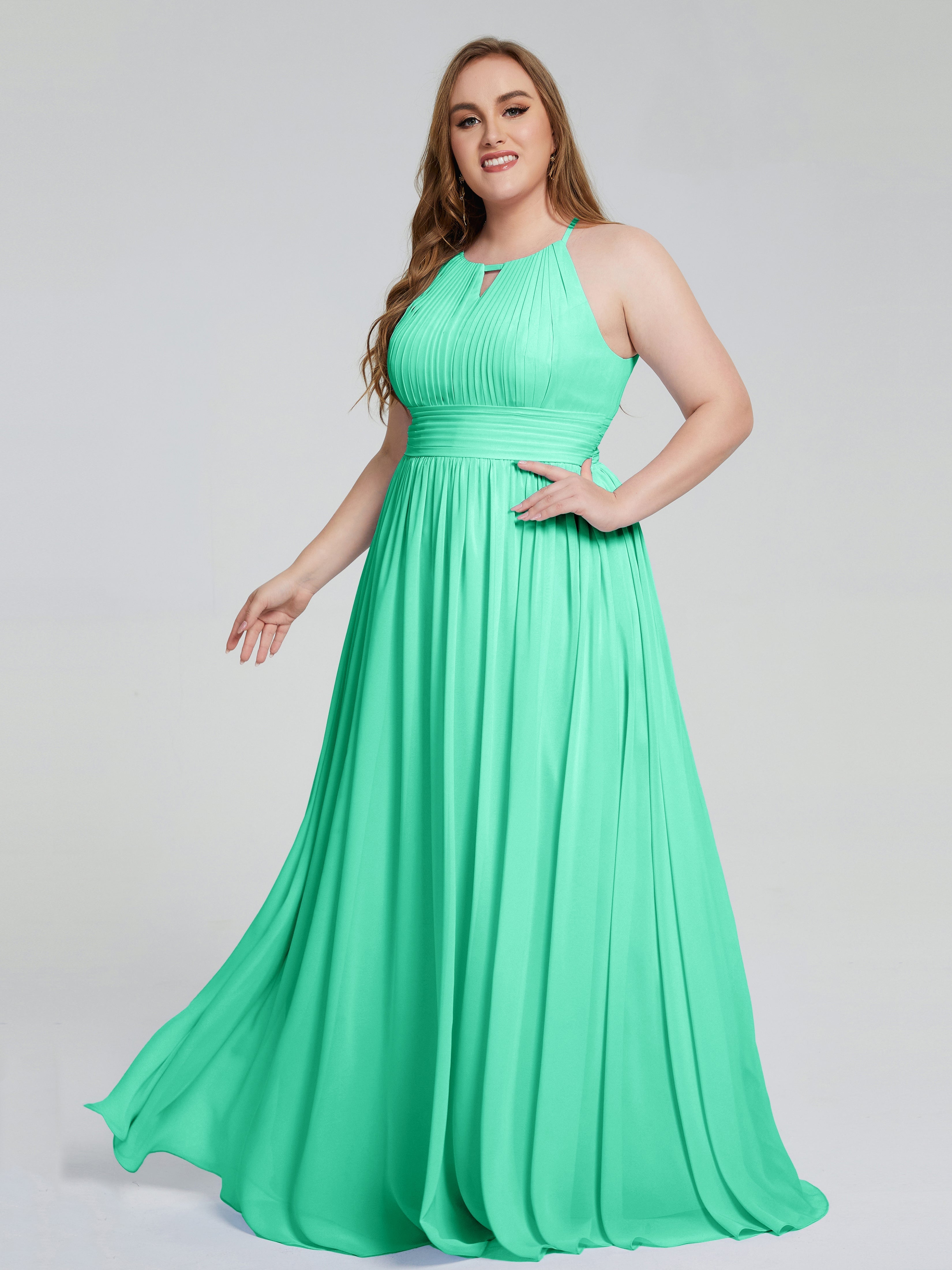 Robe Demoiselle D Honneur Bleu Turquoise Payton Élégante Licou Mousseline Robes Demoiselle D'Honneur Grande Taille
