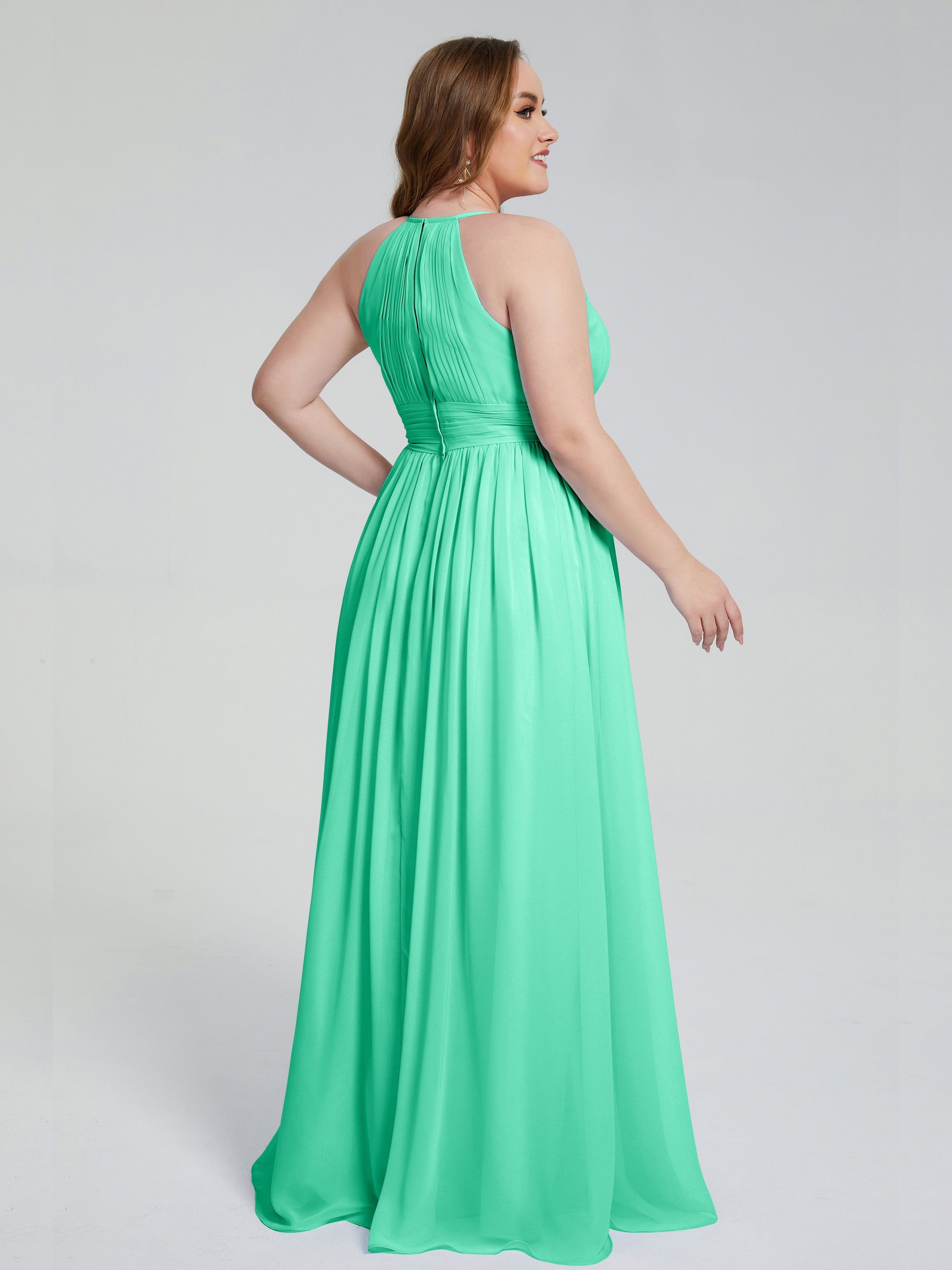 Robe Demoiselle D Honneur Bleu Turquoise Payton Élégante Licou Mousseline Robes Demoiselle D'Honneur Grande Taille