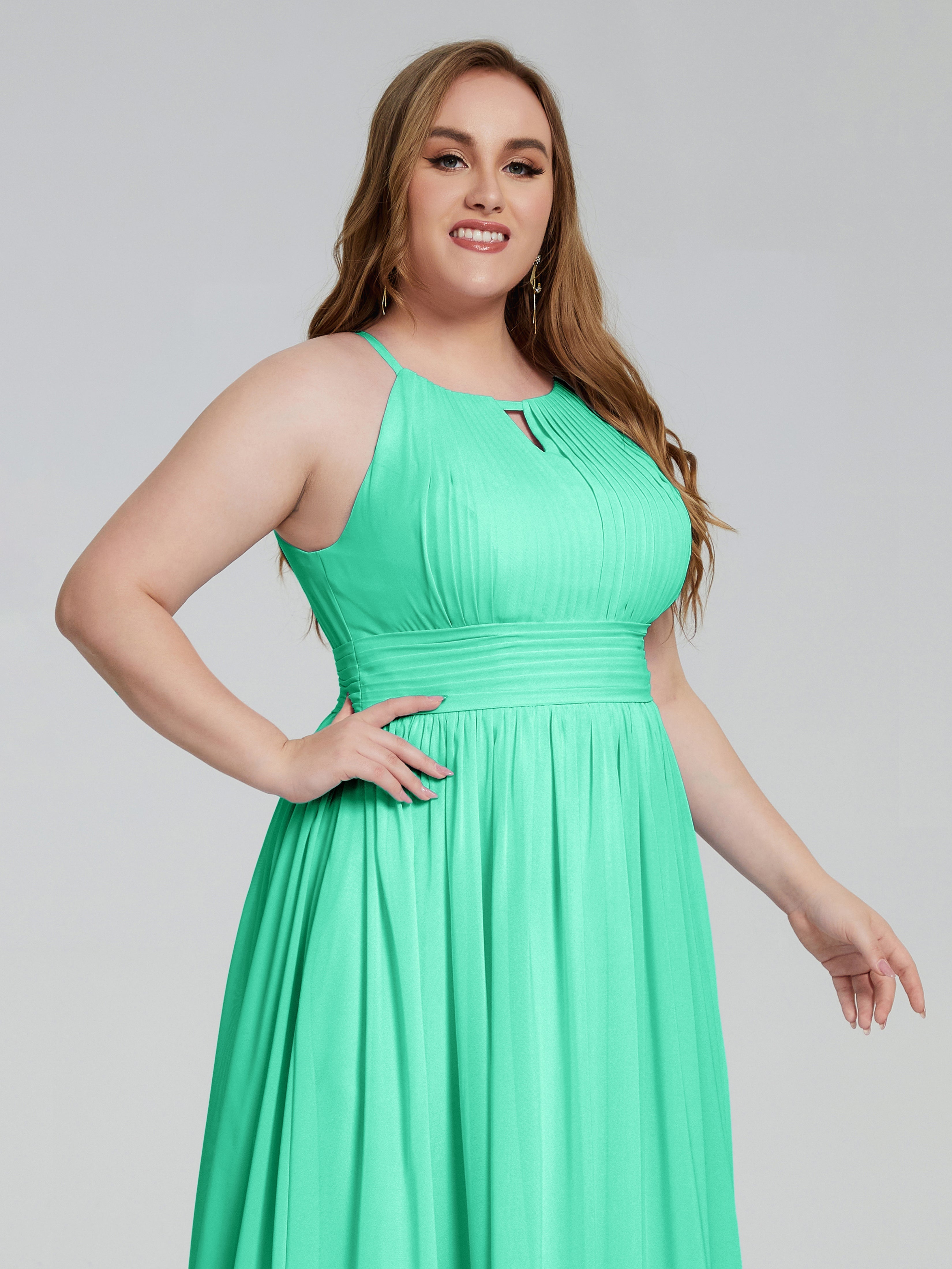 Robe Demoiselle D Honneur Bleu Turquoise Payton Élégante Licou Mousseline Robes Demoiselle D'Honneur Grande Taille