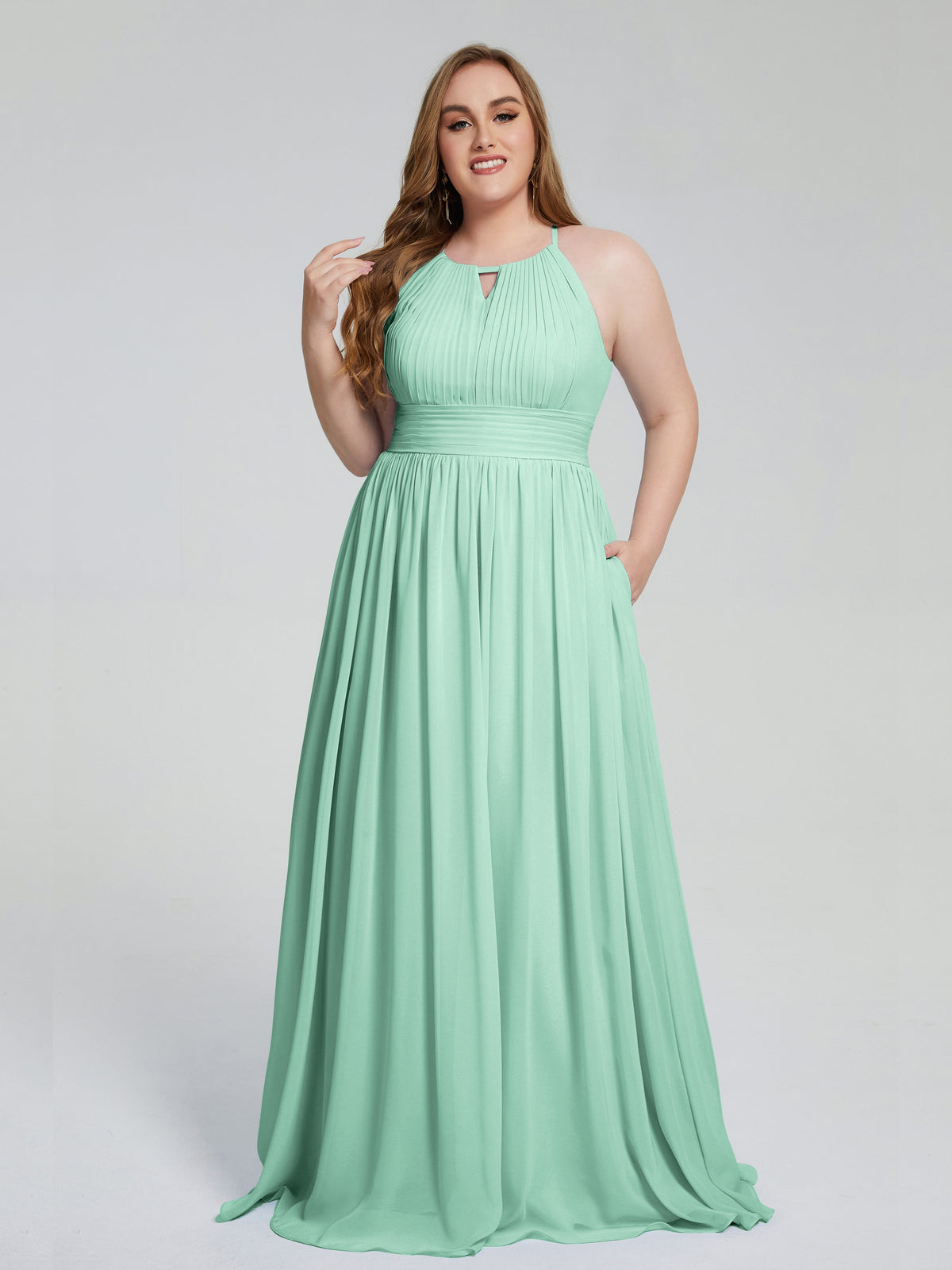 Robes De Demoiselle D'Honneur Vert Menthe Payton Élégante Licou Mousseline Robes Demoiselle D'Honneur Grande Taille