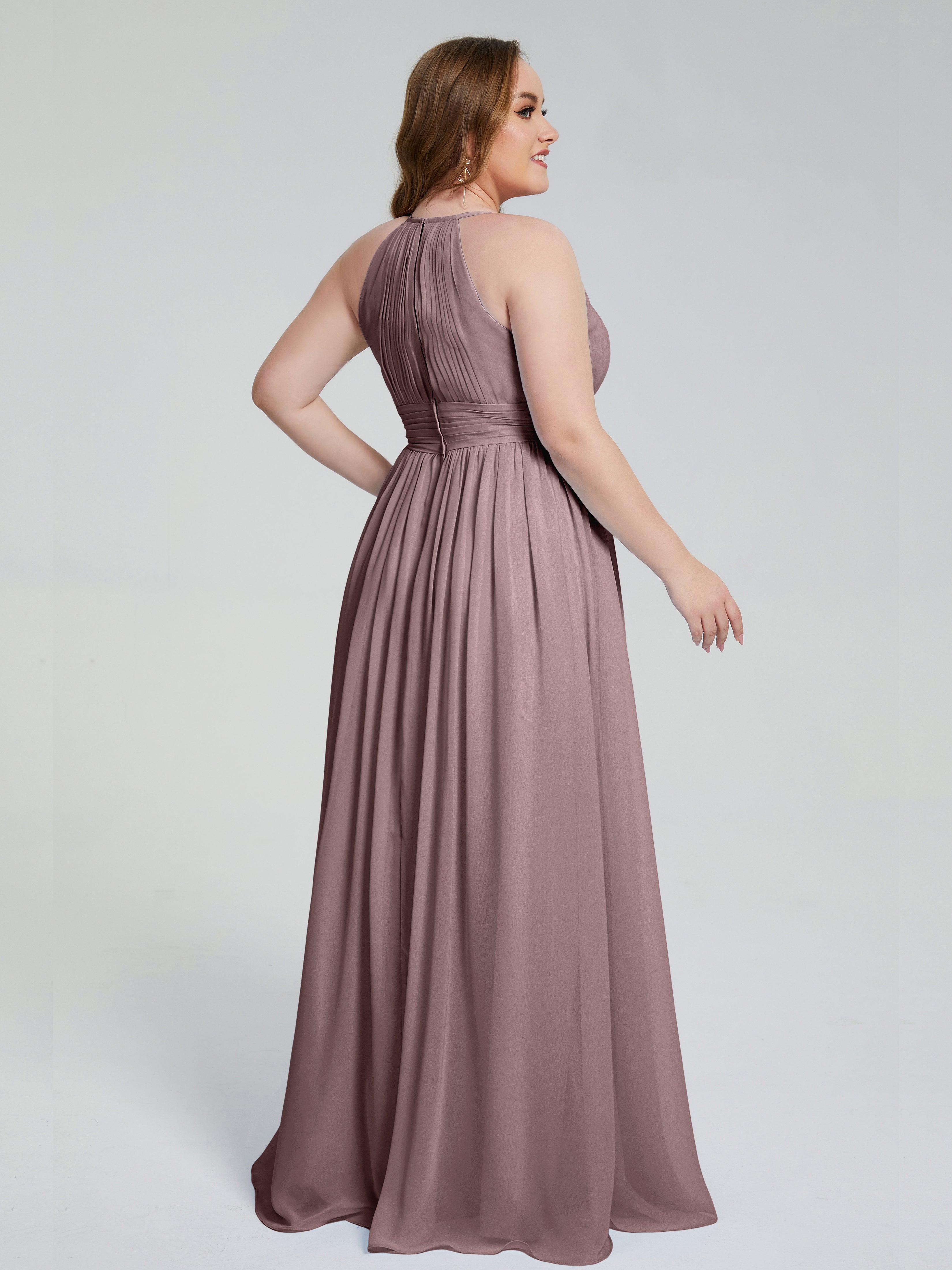 Robes De Demoiselle D'Honneur Vintage Mauve Payton Élégante Licou Mousseline Robes Demoiselle D'Honneur Grande Taille