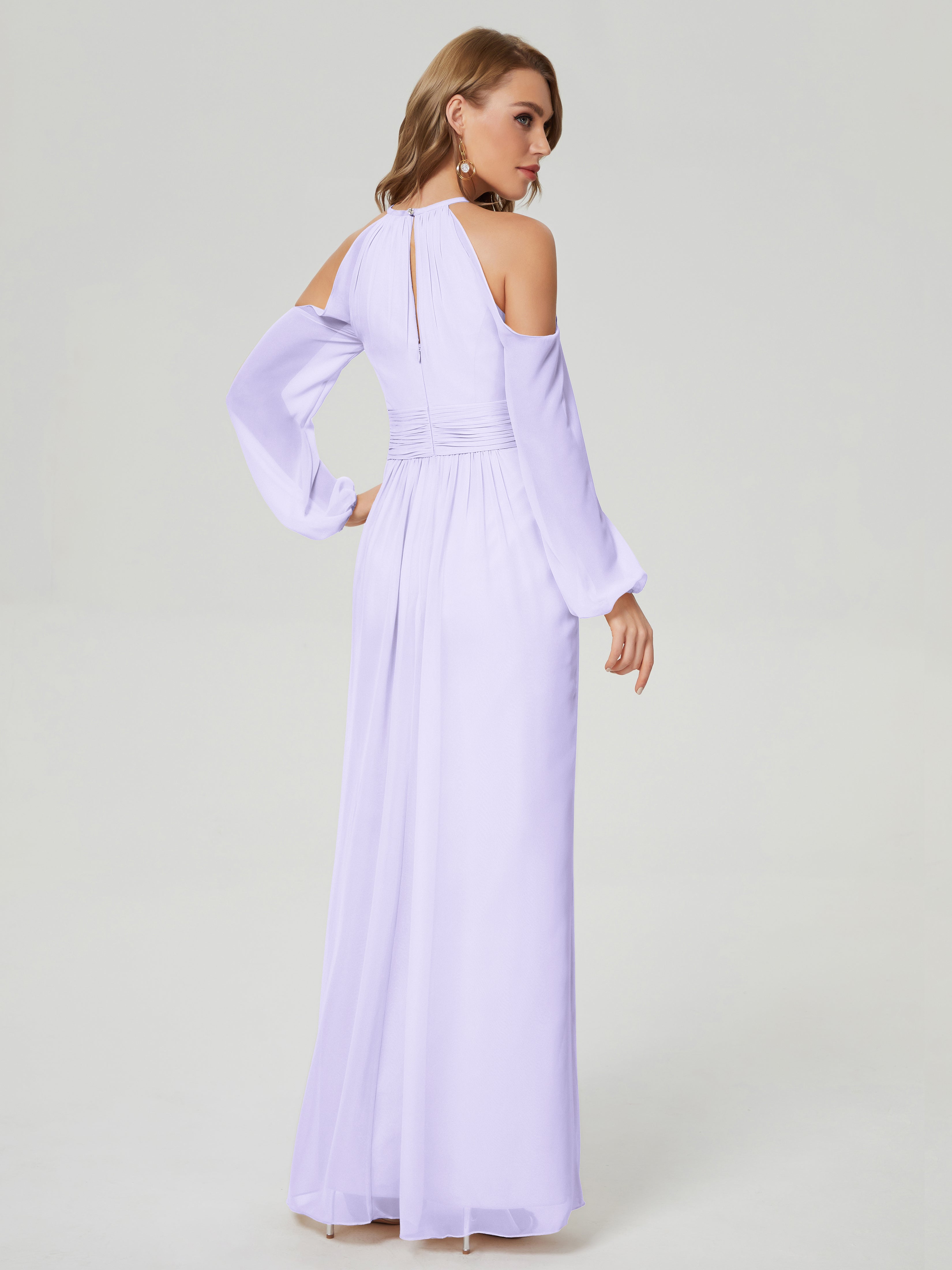 Robe Demoiselle D Honneur Couleur Lilas Manches Longues Licou Mousseline Robe De Demoiselle D'Honneur