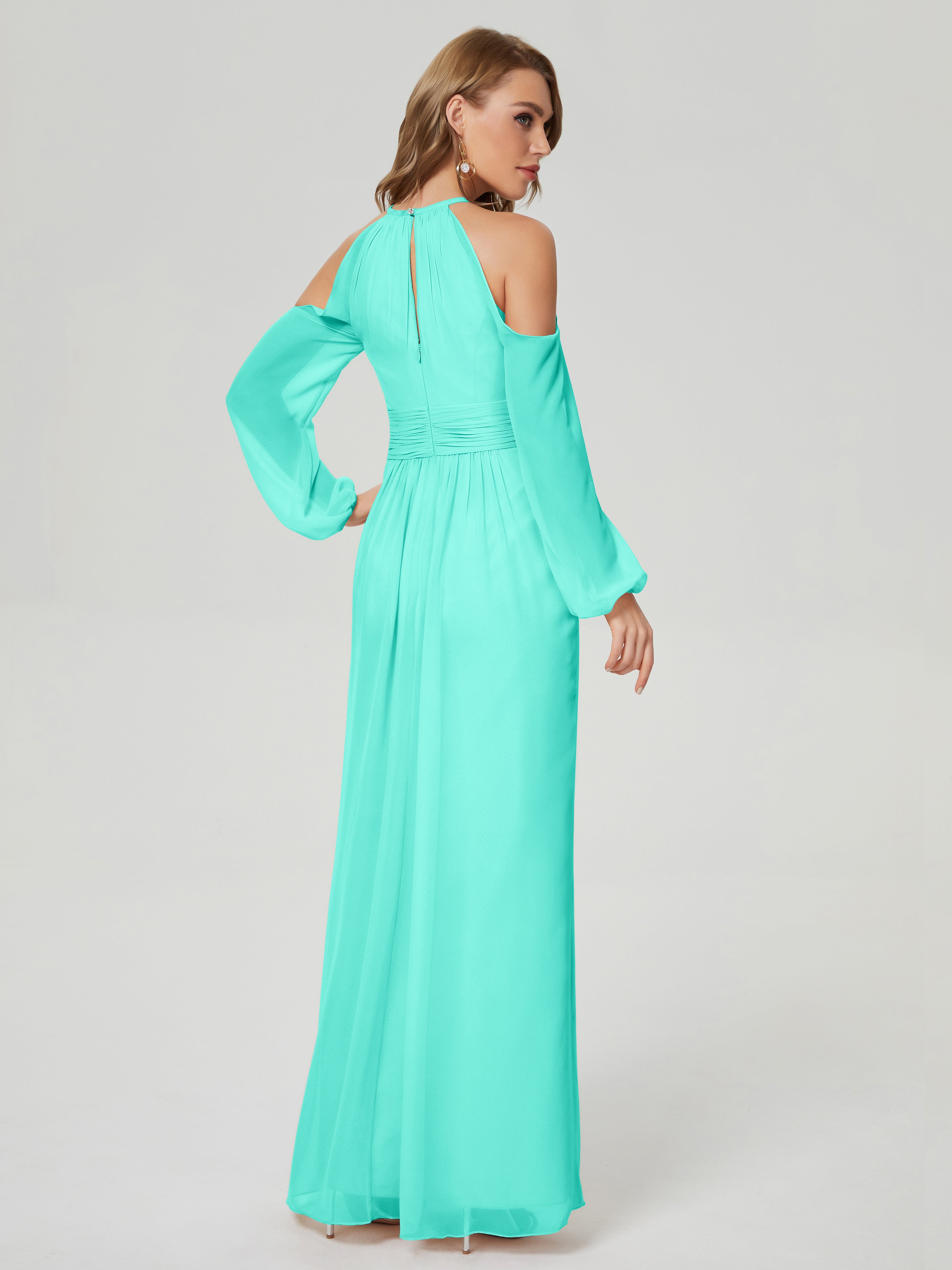 Robes De Demoiselle D'Honneur Spa Manches Longues Licou Mousseline Robe De Demoiselle D'Honneur