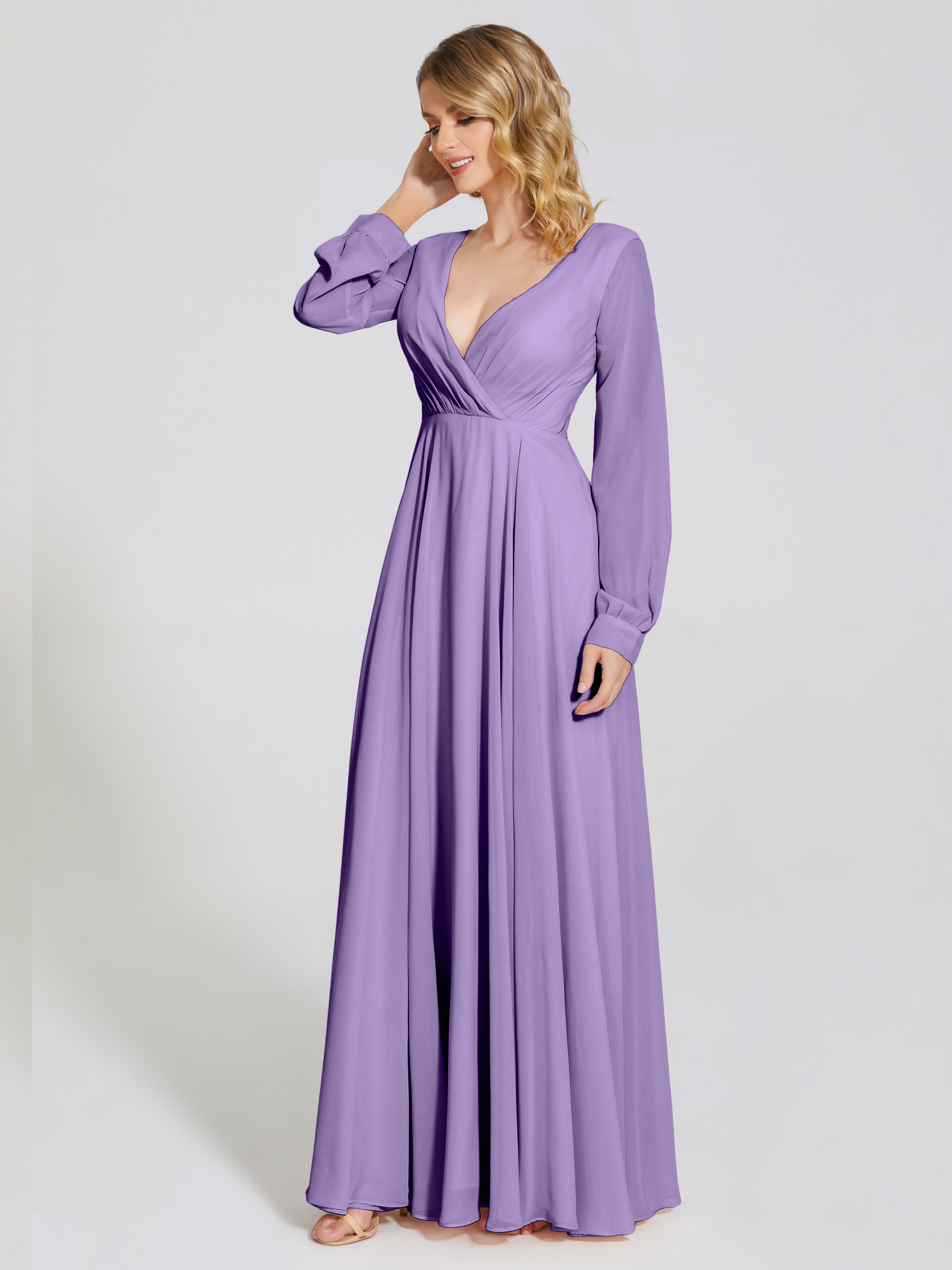 Robes De Demoiselle D'Honneur Tahiti Trapèze Manches Longues Mousseline Robe De Demoiselle D'Honneur