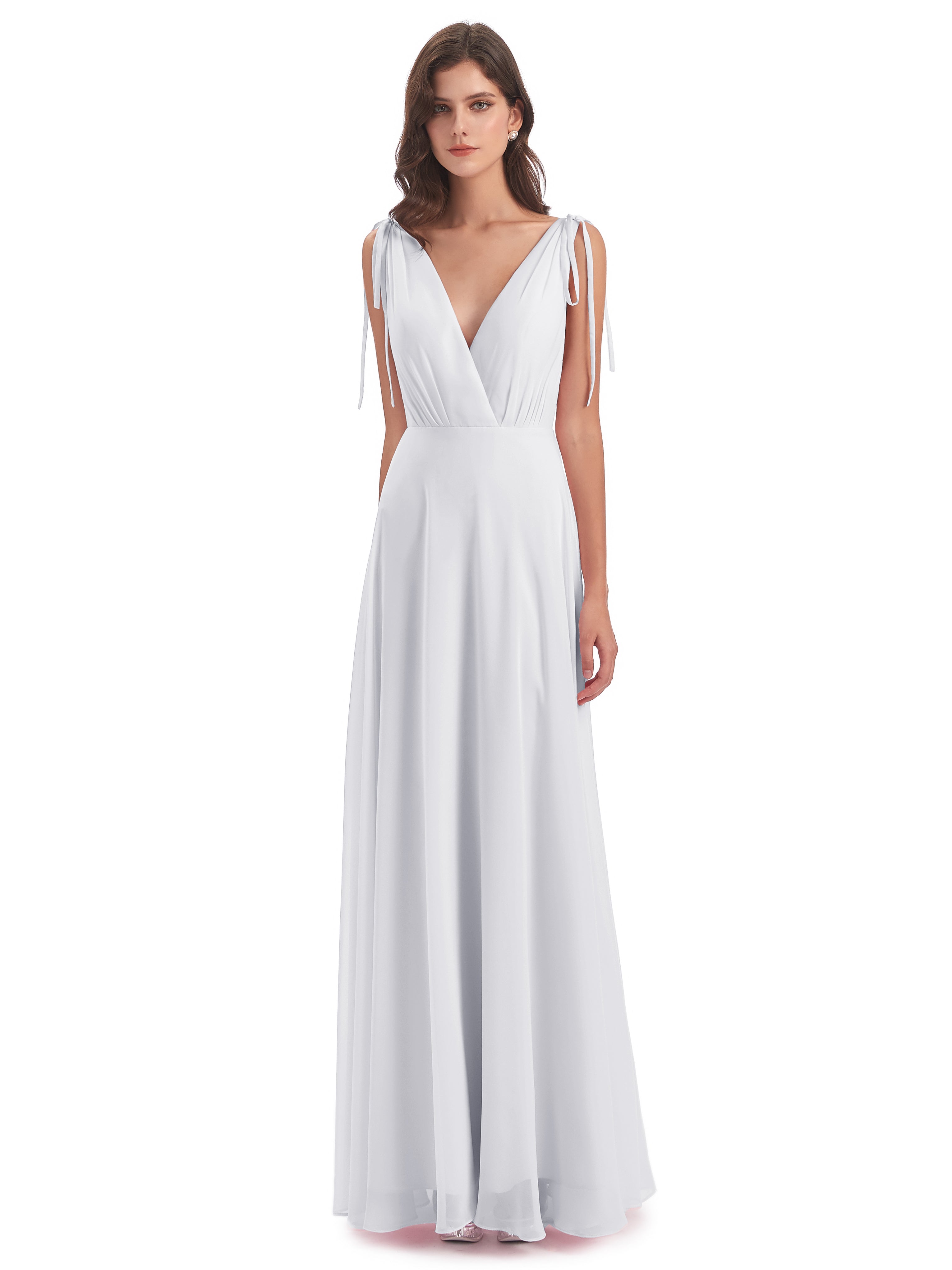 Longues Robes De Demoiselle D'Honneur Blanches Dos Nu Col V Robes Demoiselle D'Honneur