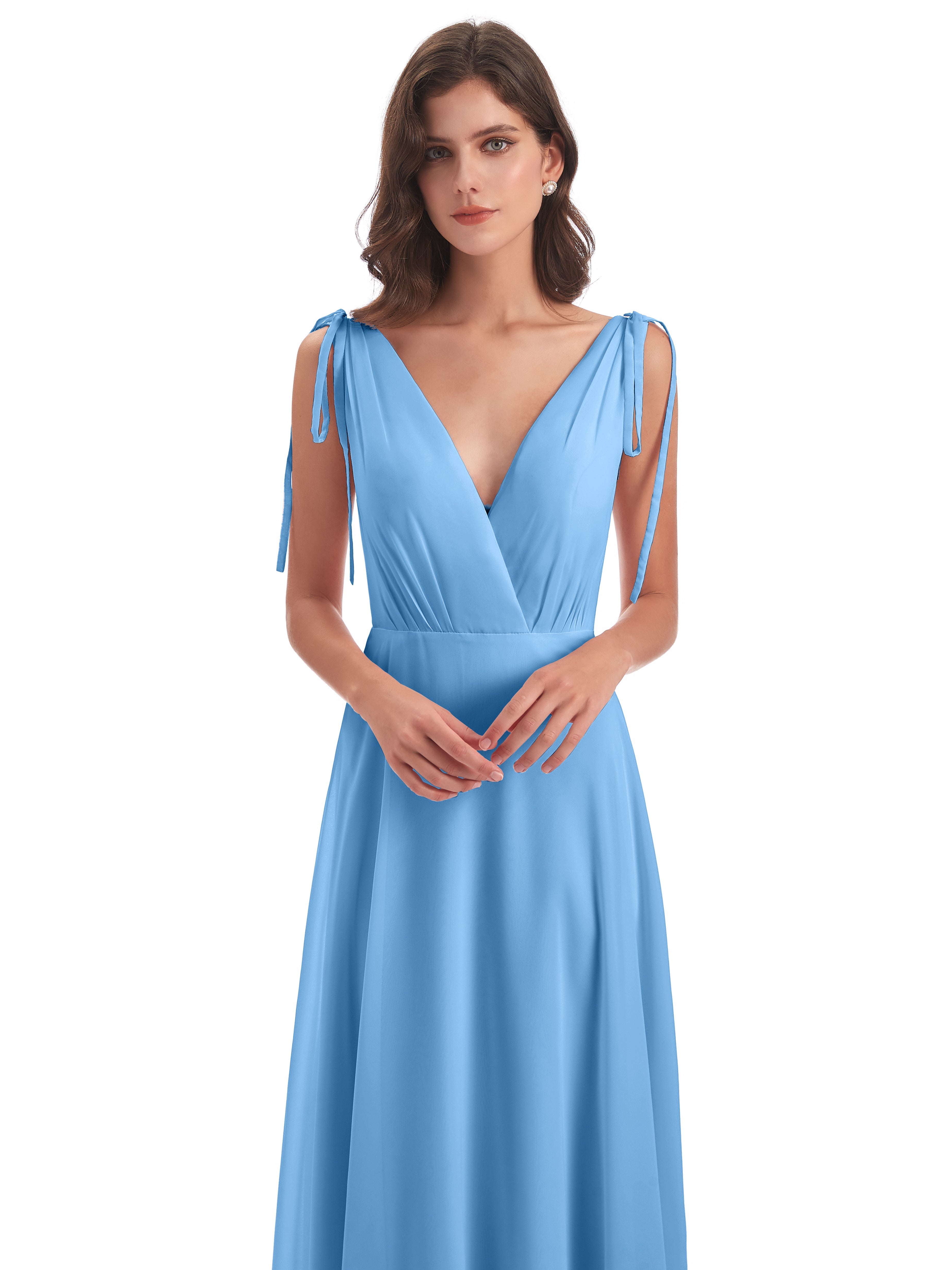 Robes De Demoiselle D'Honneur Bleu Clair Dos Nu Col V Robes Demoiselle D'Honneur