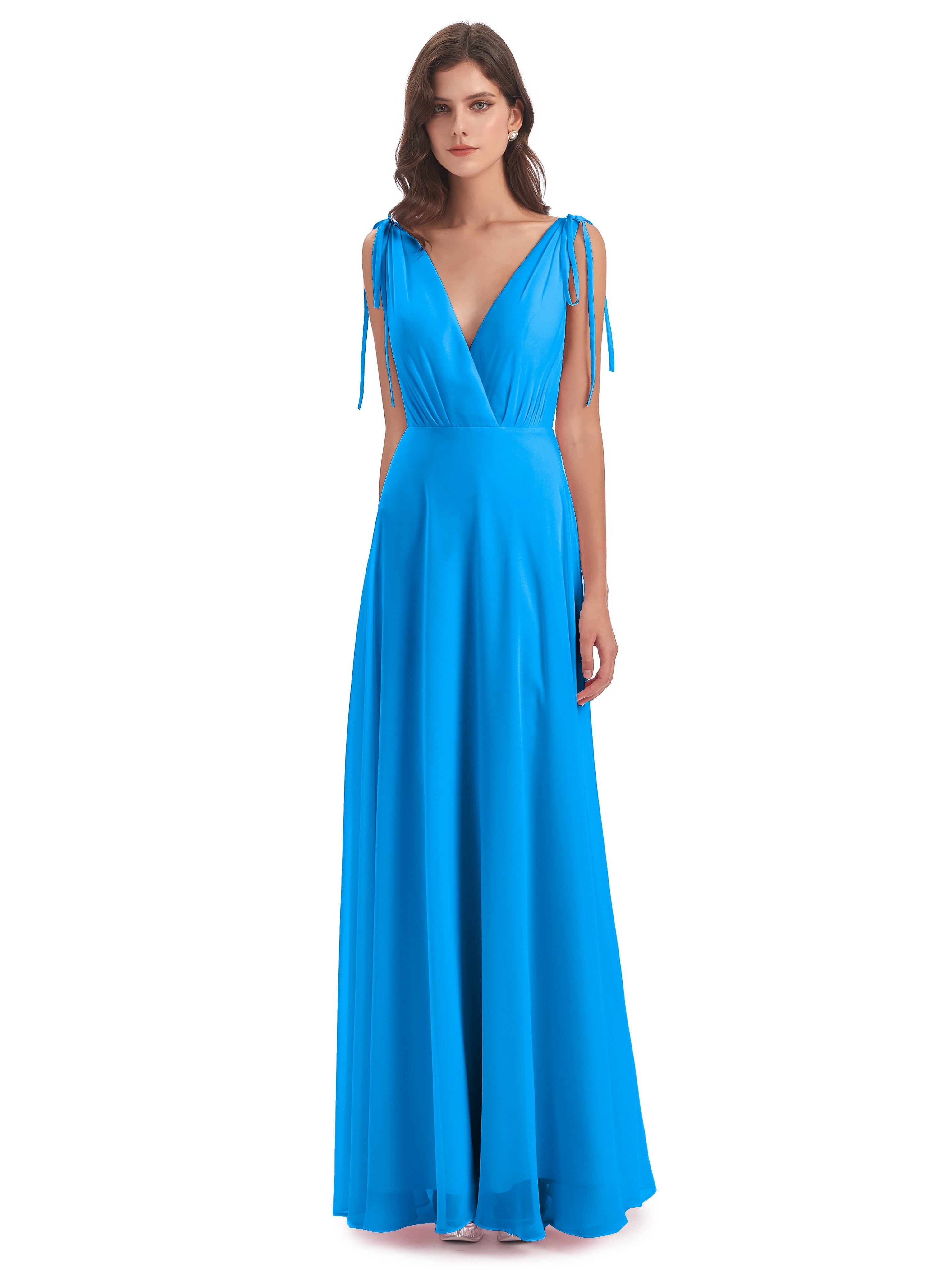 Robes De Demoiselle D'Honneur Bleu Océan Dos Nu Col V Robes Demoiselle D'Honneur