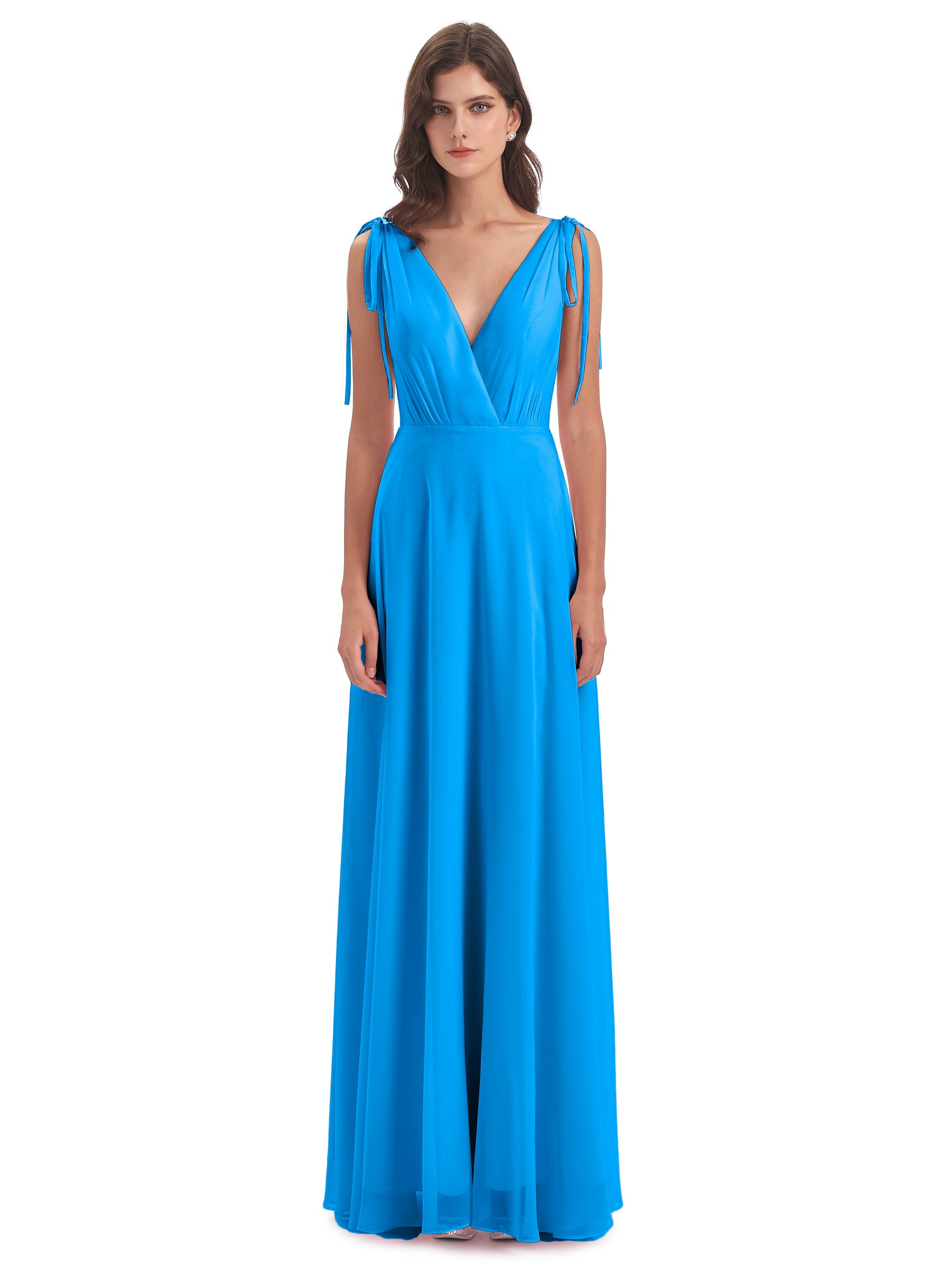 Robes De Demoiselle D'Honneur Bleu Océan Dos Nu Col V Robes Demoiselle D'Honneur