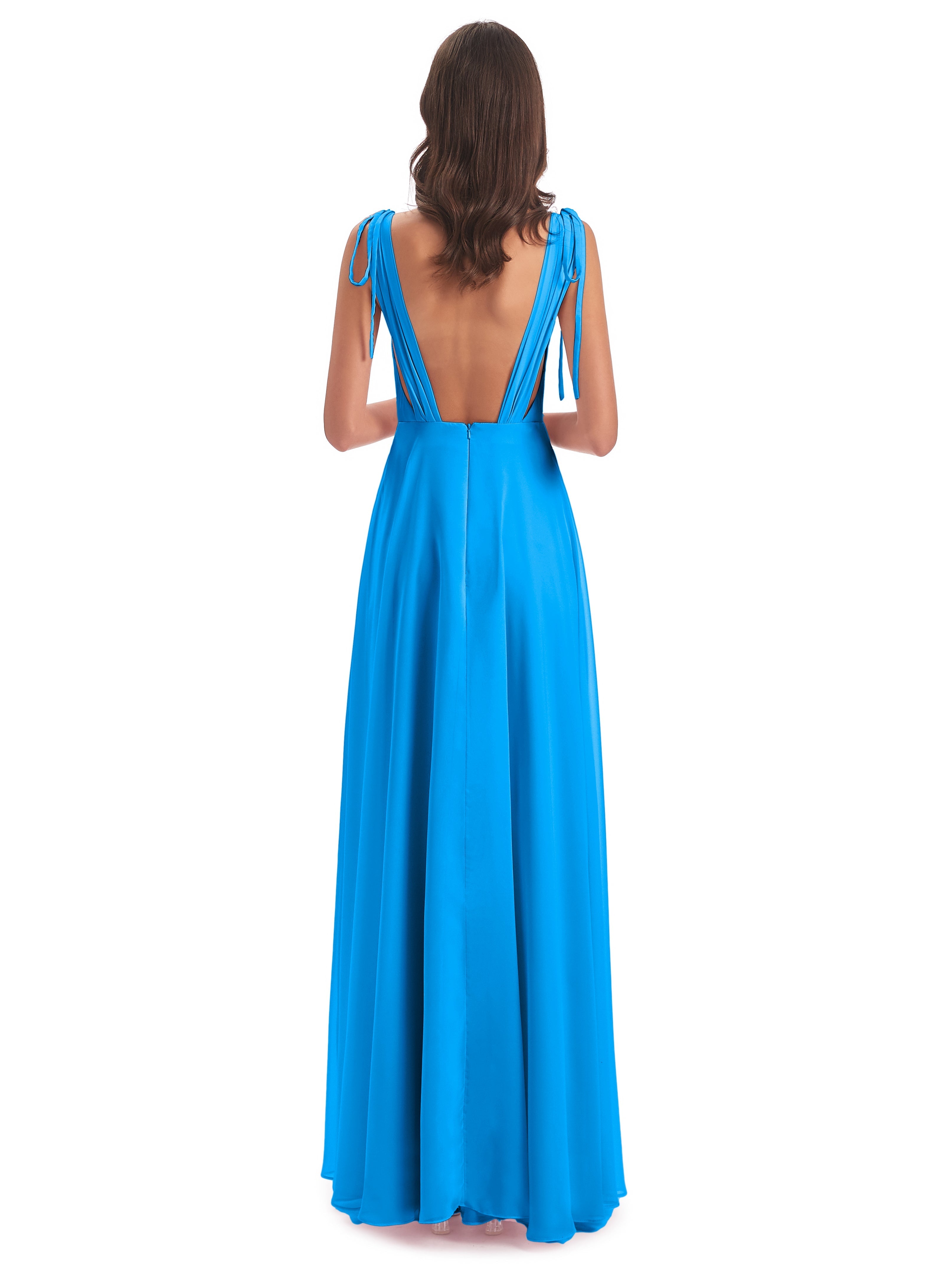 Robes De Demoiselle D'Honneur Bleu Océan Dos Nu Col V Robes Demoiselle D'Honneur