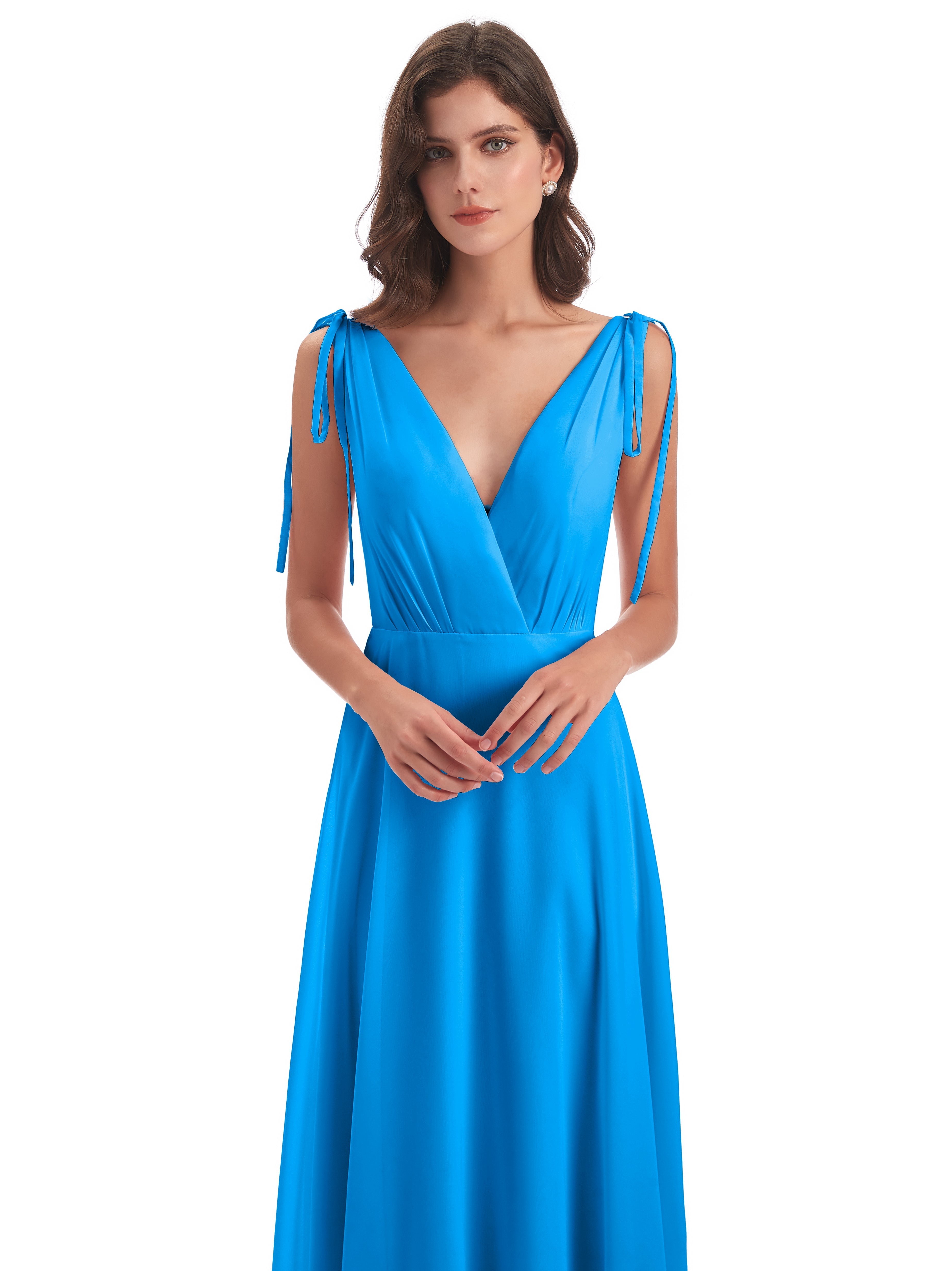Robes De Demoiselle D'Honneur Bleu Océan Dos Nu Col V Robes Demoiselle D'Honneur