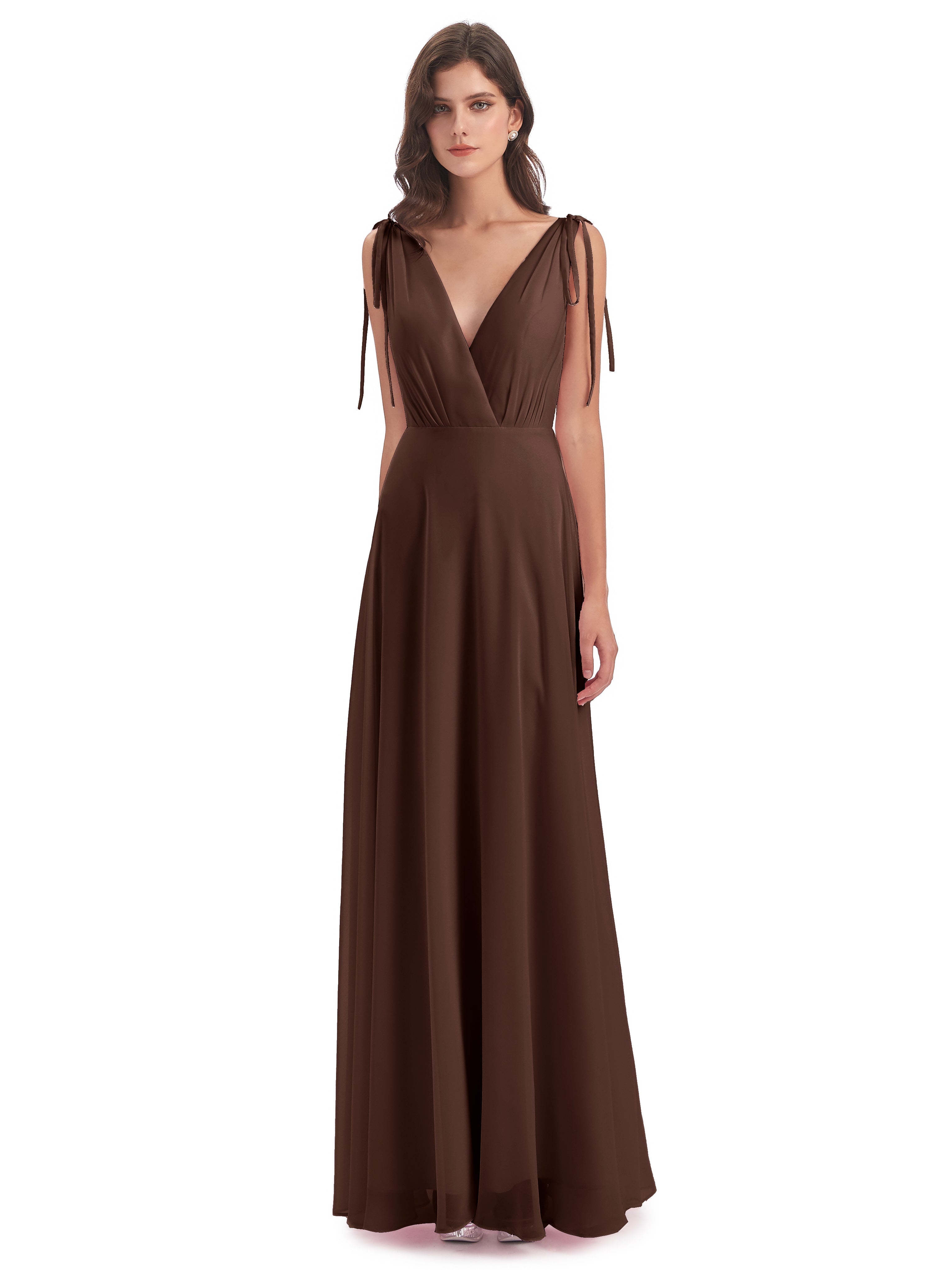 Robe Marron Chocolat Demoiselle D Honneur Dos Nu Col V Robes Demoiselle D'Honneur