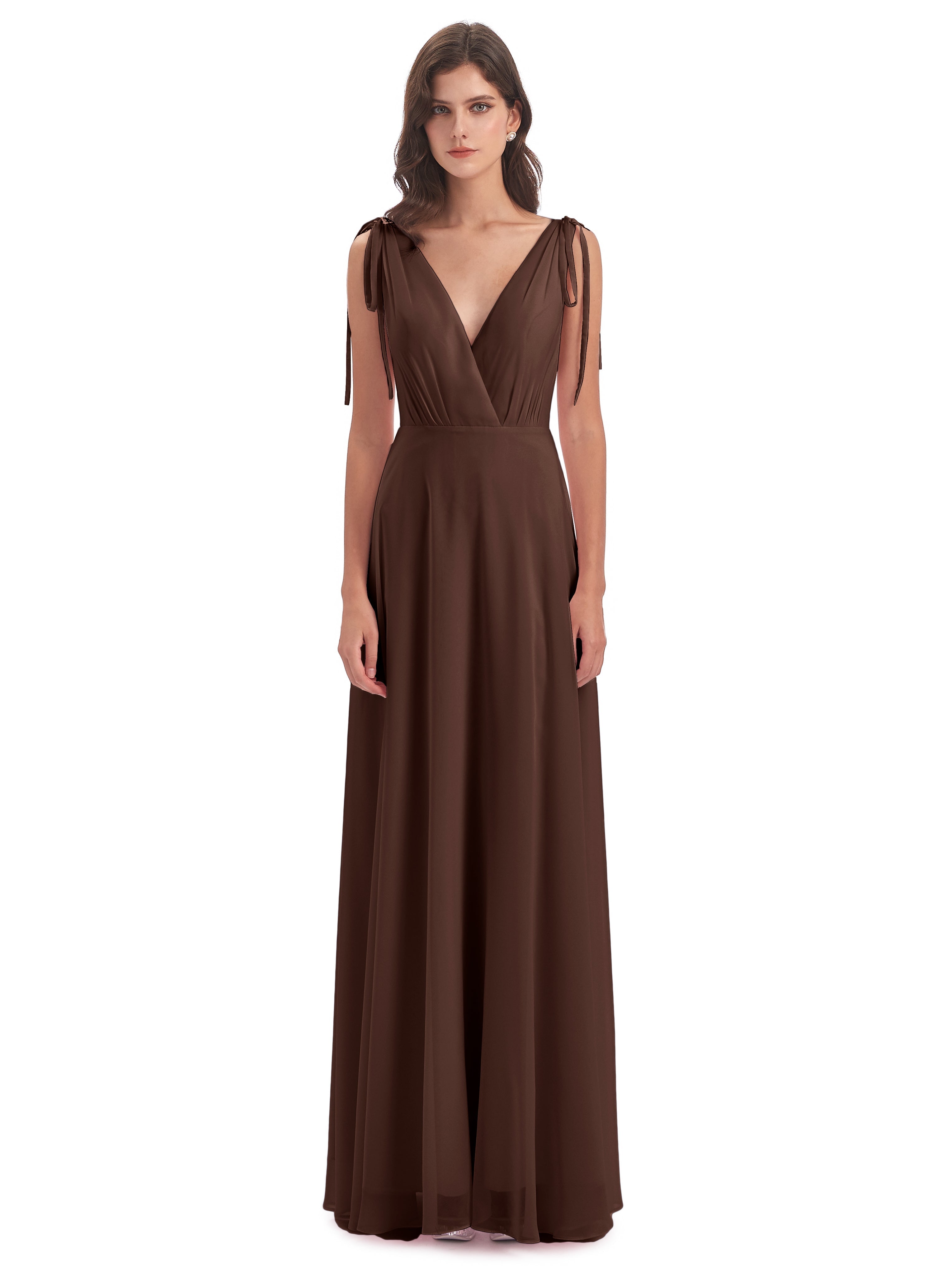 Robe Marron Chocolat Demoiselle D Honneur Dos Nu Col V Robes Demoiselle D'Honneur