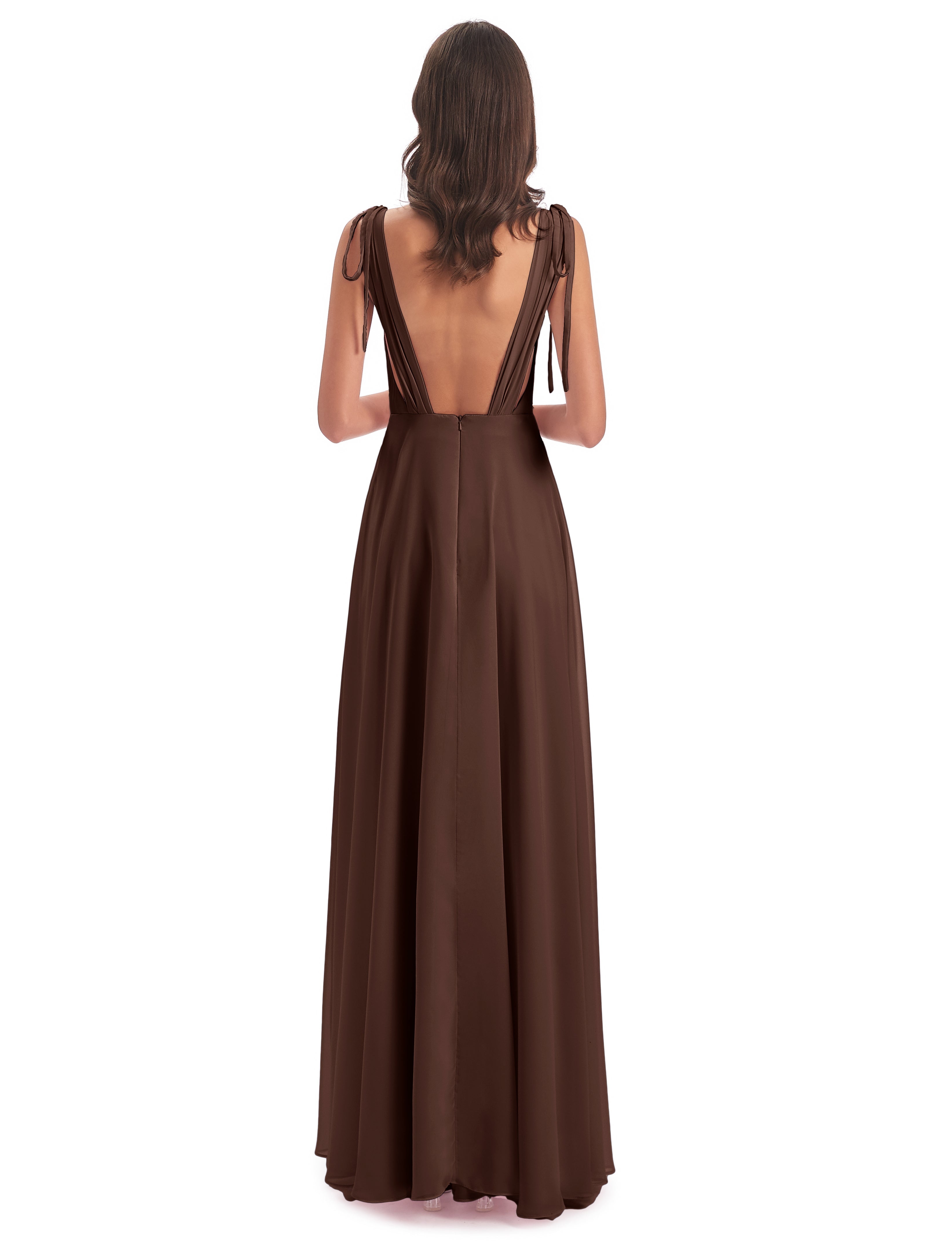 Robe Marron Chocolat Demoiselle D Honneur Dos Nu Col V Robes Demoiselle D'Honneur