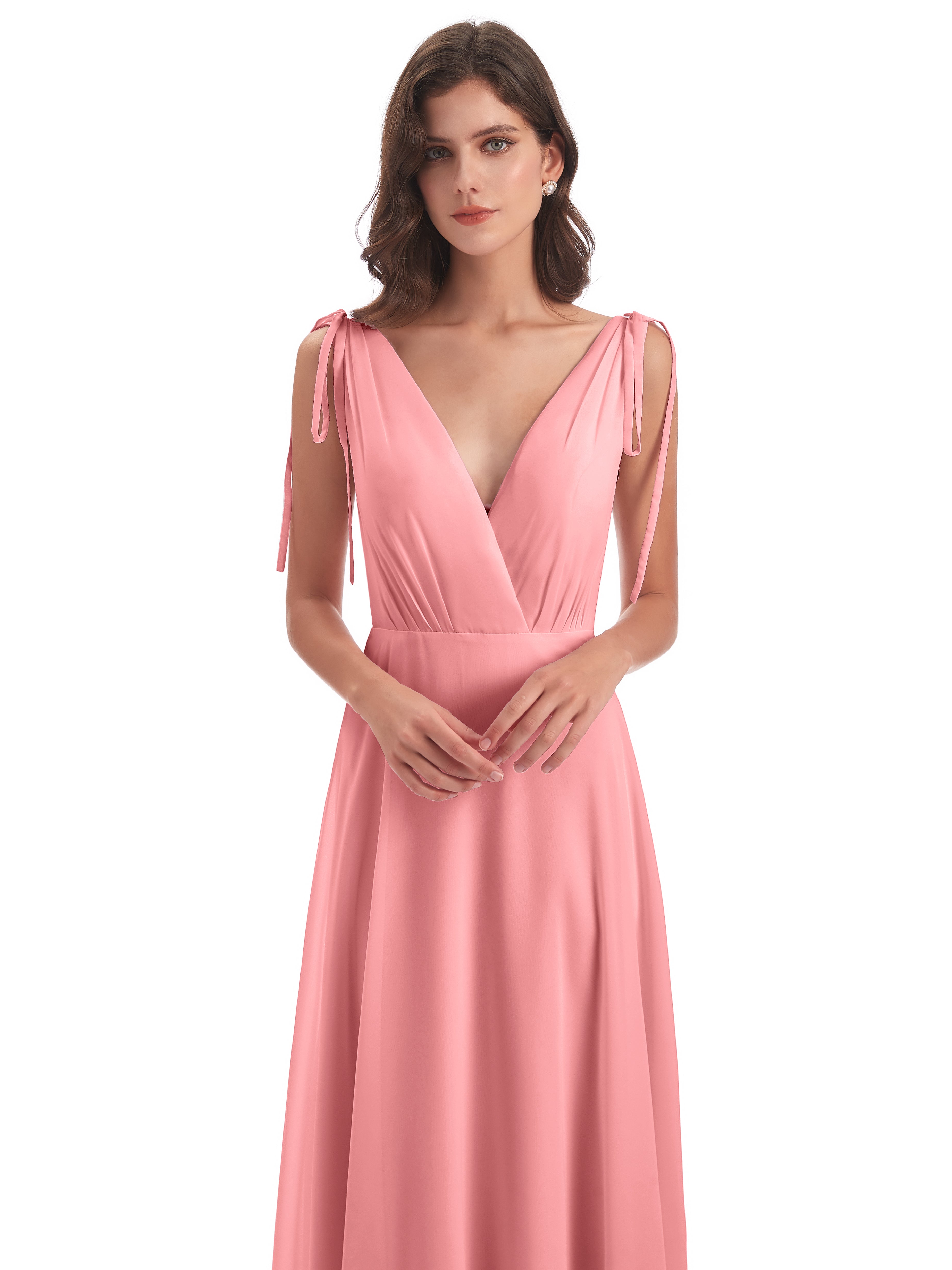 Robes De Demoiselle D'Honneur En Flamant Dos Nu Col V Robes Demoiselle D'Honneur