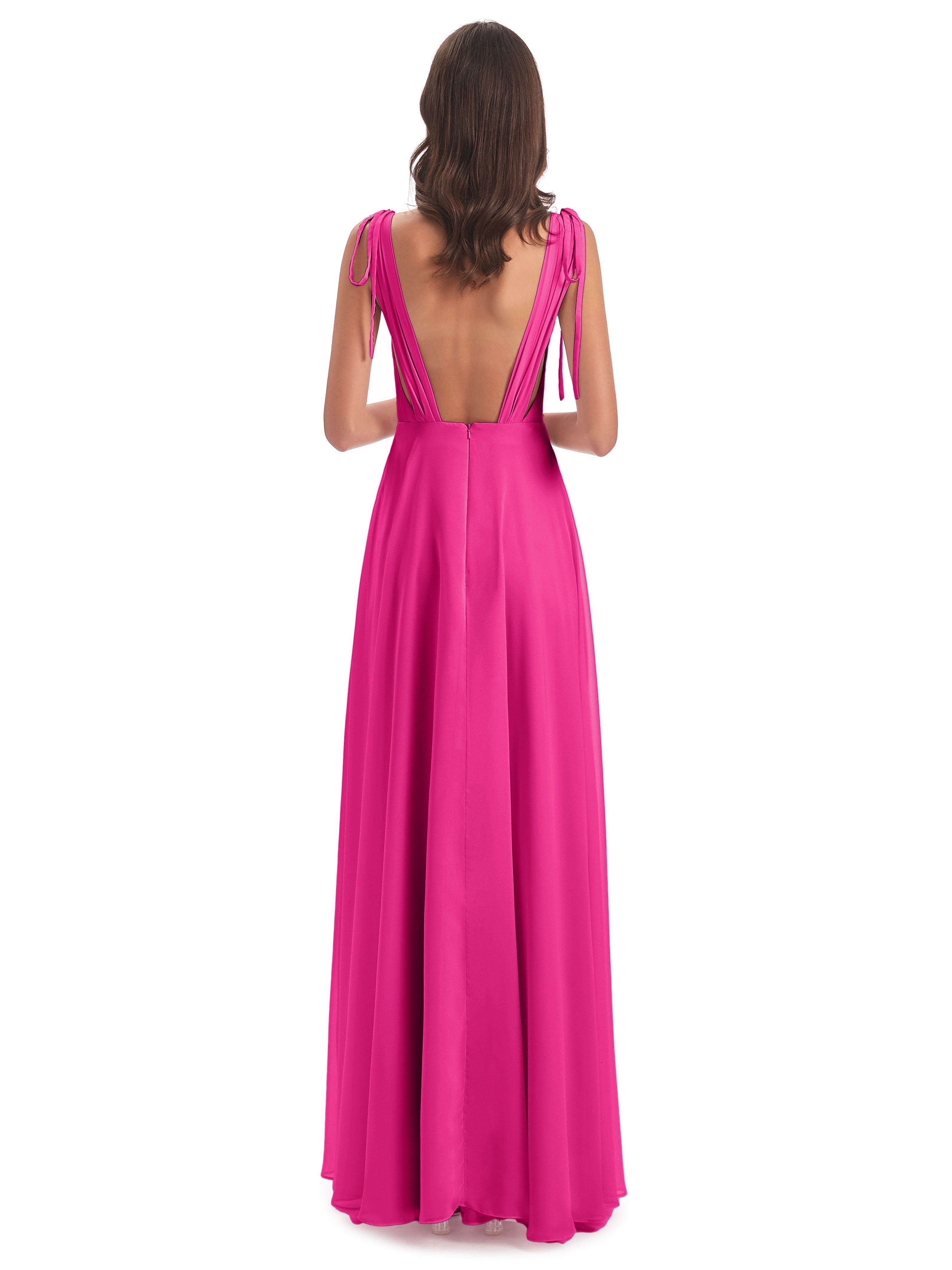 Robes De Demoiselle D'Honneur Couleur Rose Fuchsia Dos Nu Col V Robes Demoiselle D'Honneur