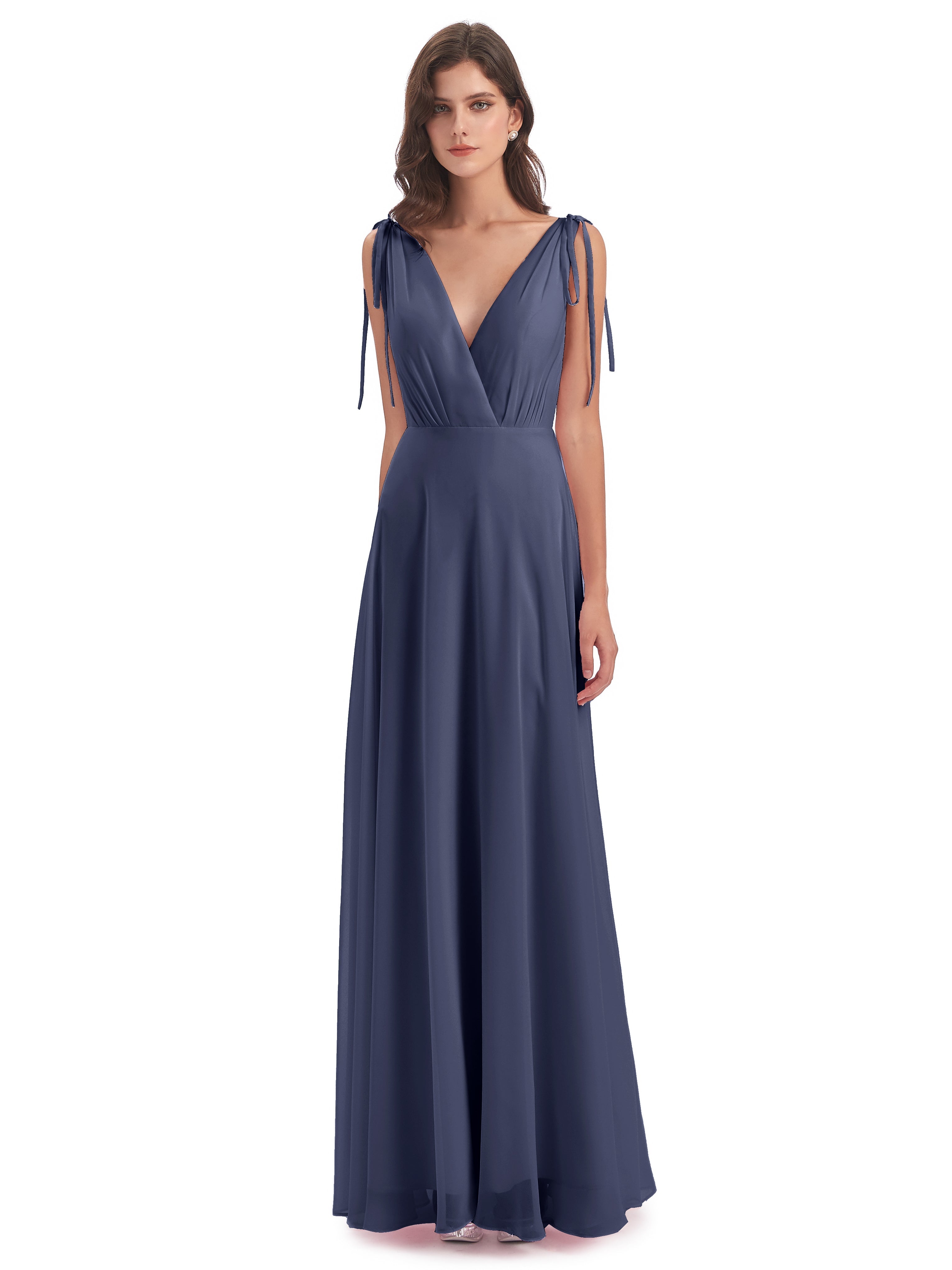 Robes De Demoiselle D'Honneur Bleu Orageux Dos Nu Col V Robes Demoiselle D'Honneur