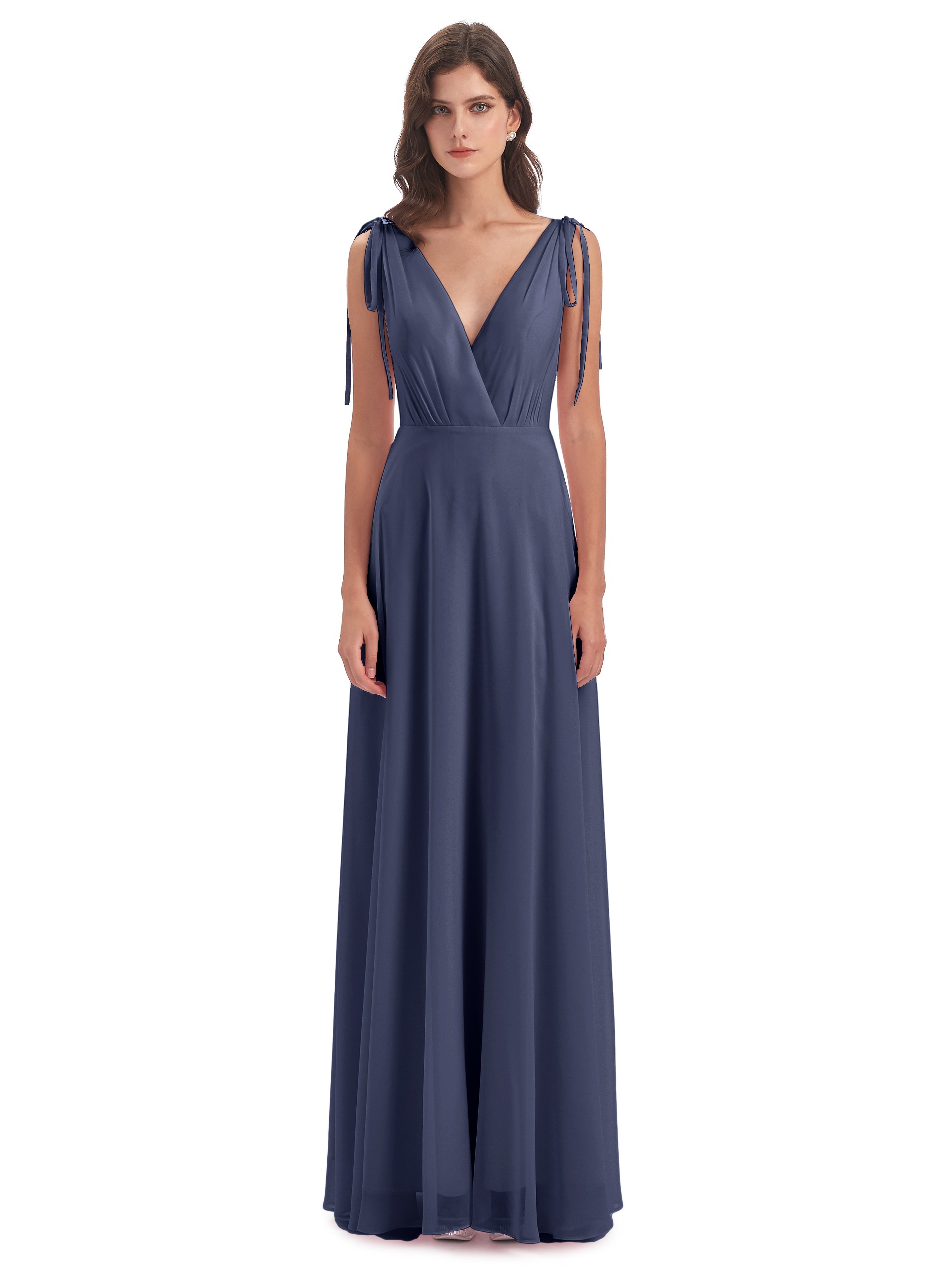 Robes De Demoiselle D'Honneur Bleu Orageux Dos Nu Col V Robes Demoiselle D'Honneur