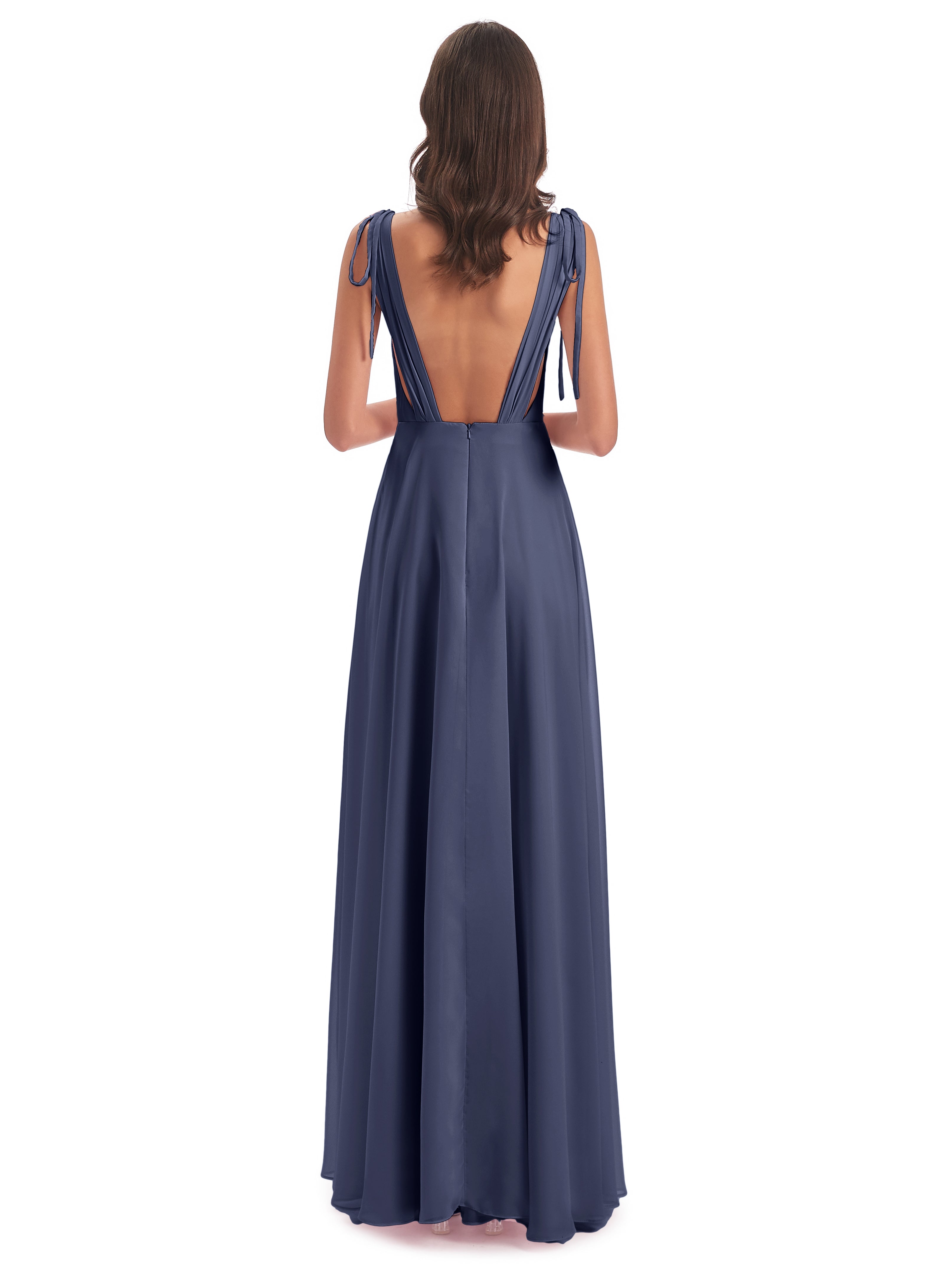 Robes De Demoiselle D'Honneur Bleu Orageux Dos Nu Col V Robes Demoiselle D'Honneur