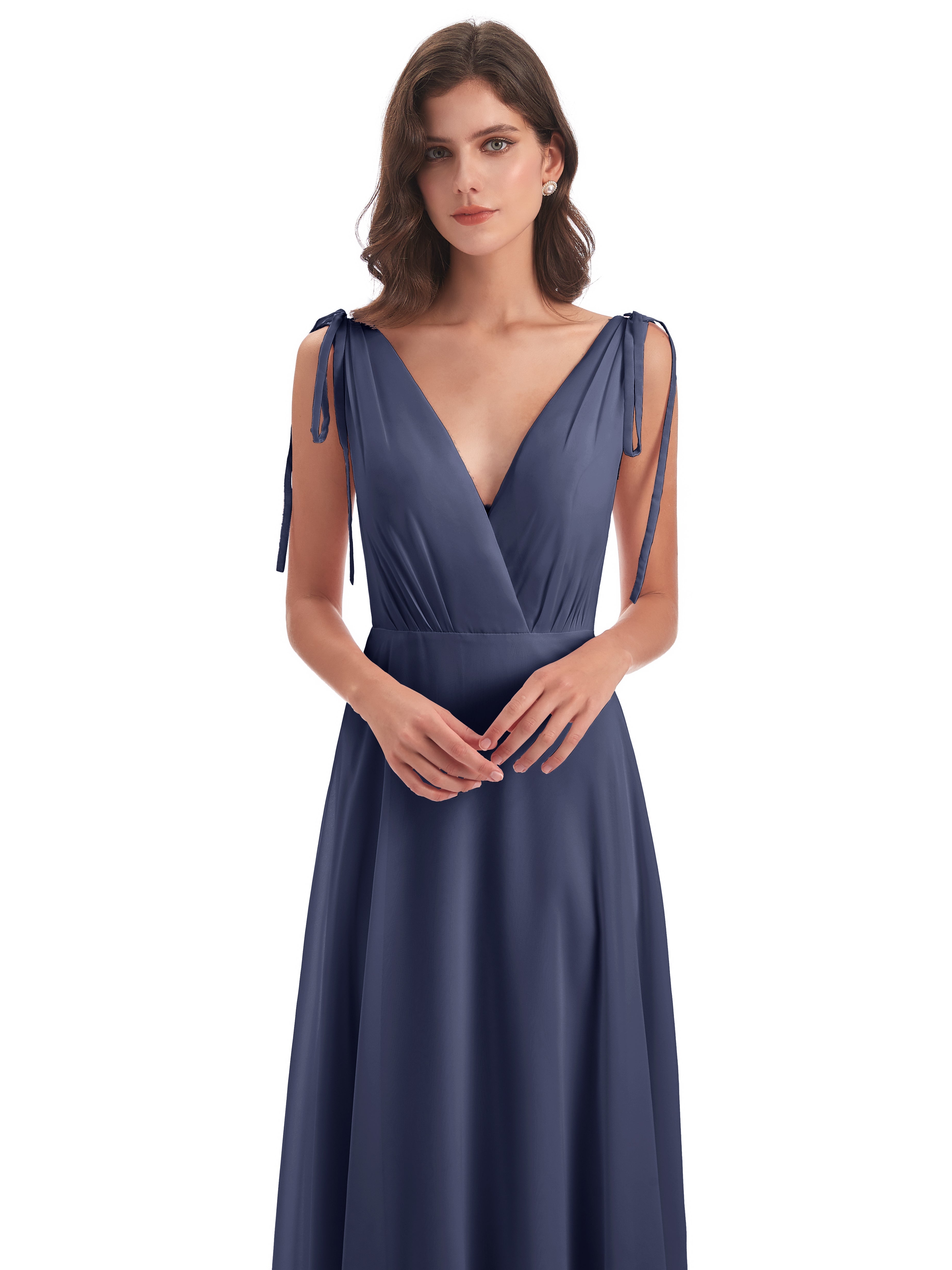 Robes De Demoiselle D'Honneur Bleu Orageux Dos Nu Col V Robes Demoiselle D'Honneur