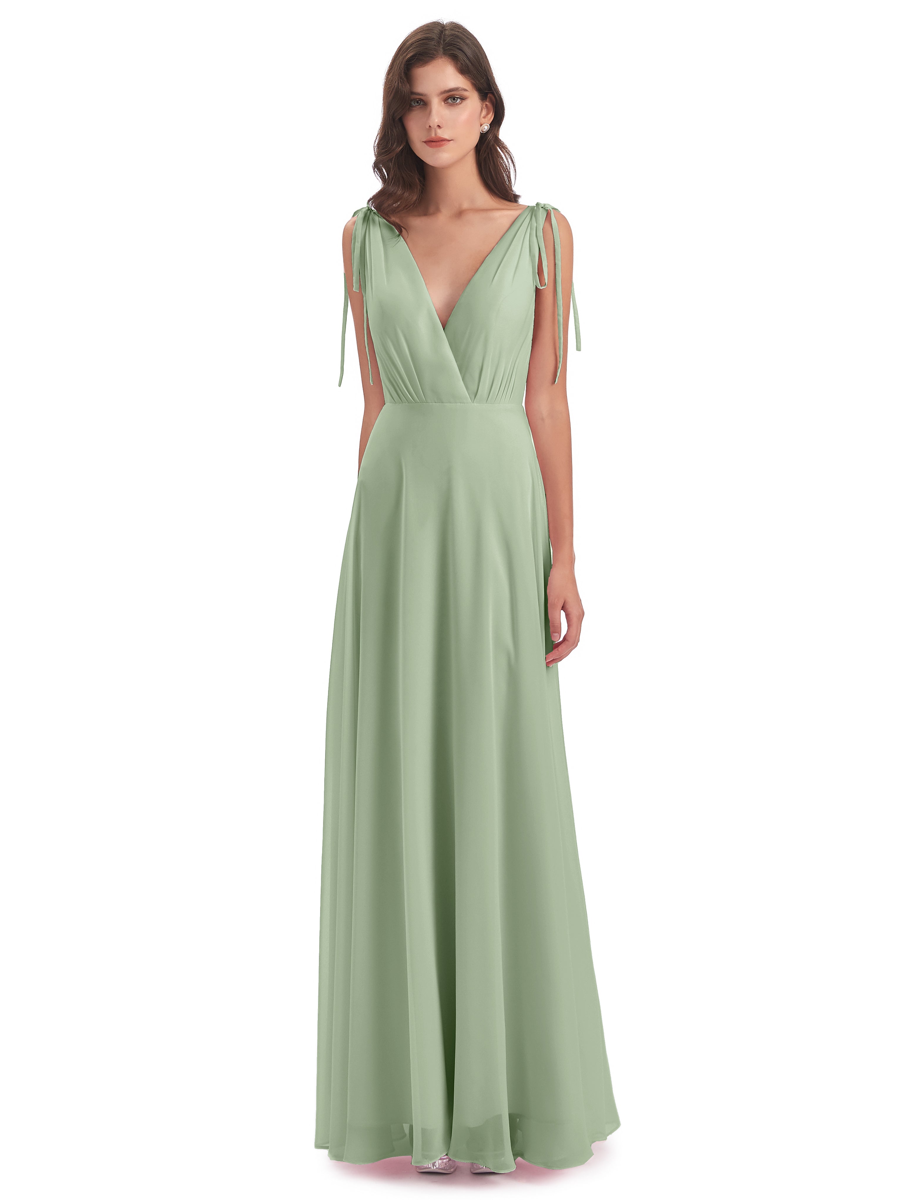 Robe Demoiselle D Honneur Sauge Poudrée Dos Nu Col V Robes Demoiselle D'Honneur