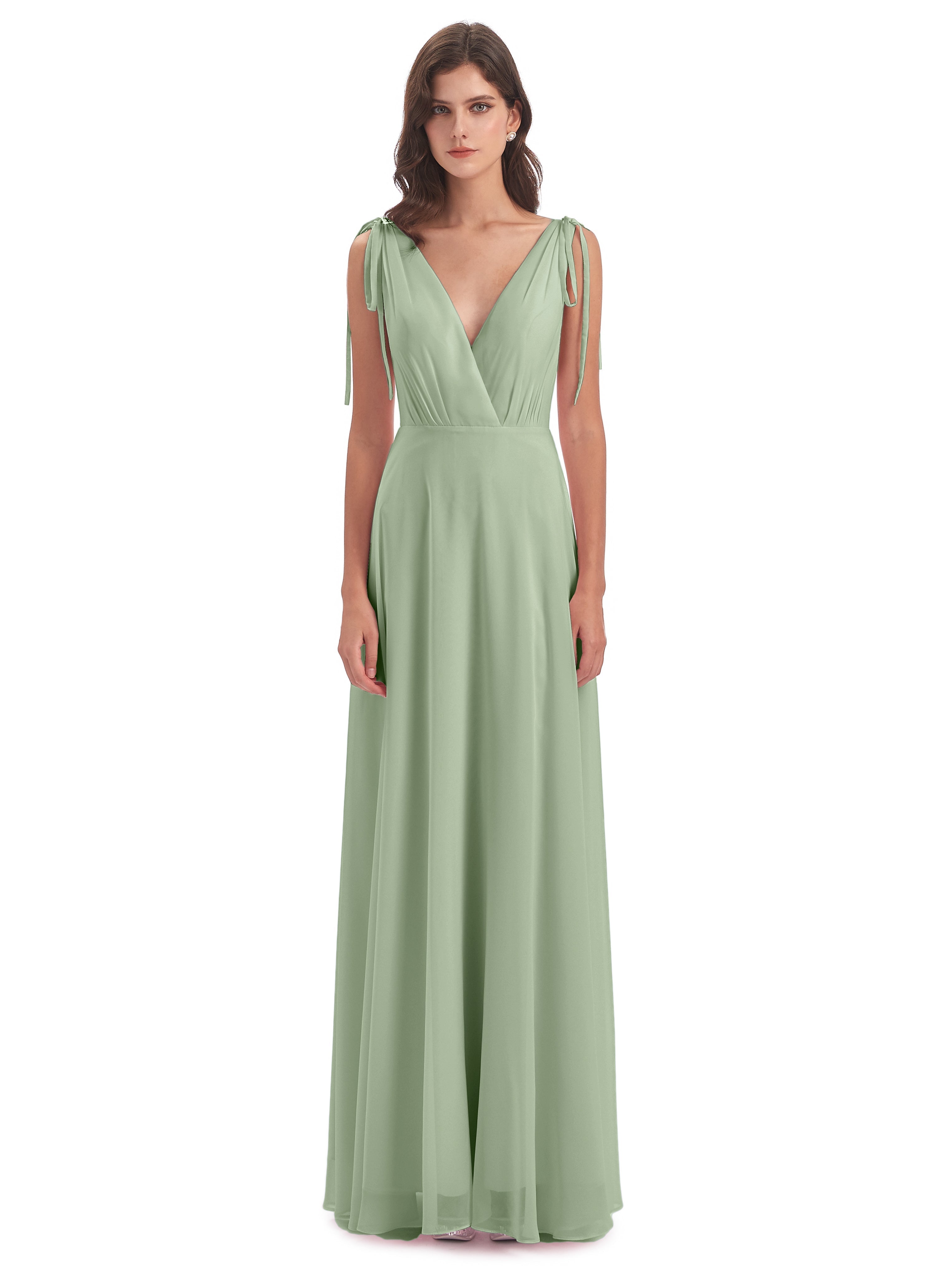 Robe Demoiselle D Honneur Sauge Poudrée Dos Nu Col V Robes Demoiselle D'Honneur