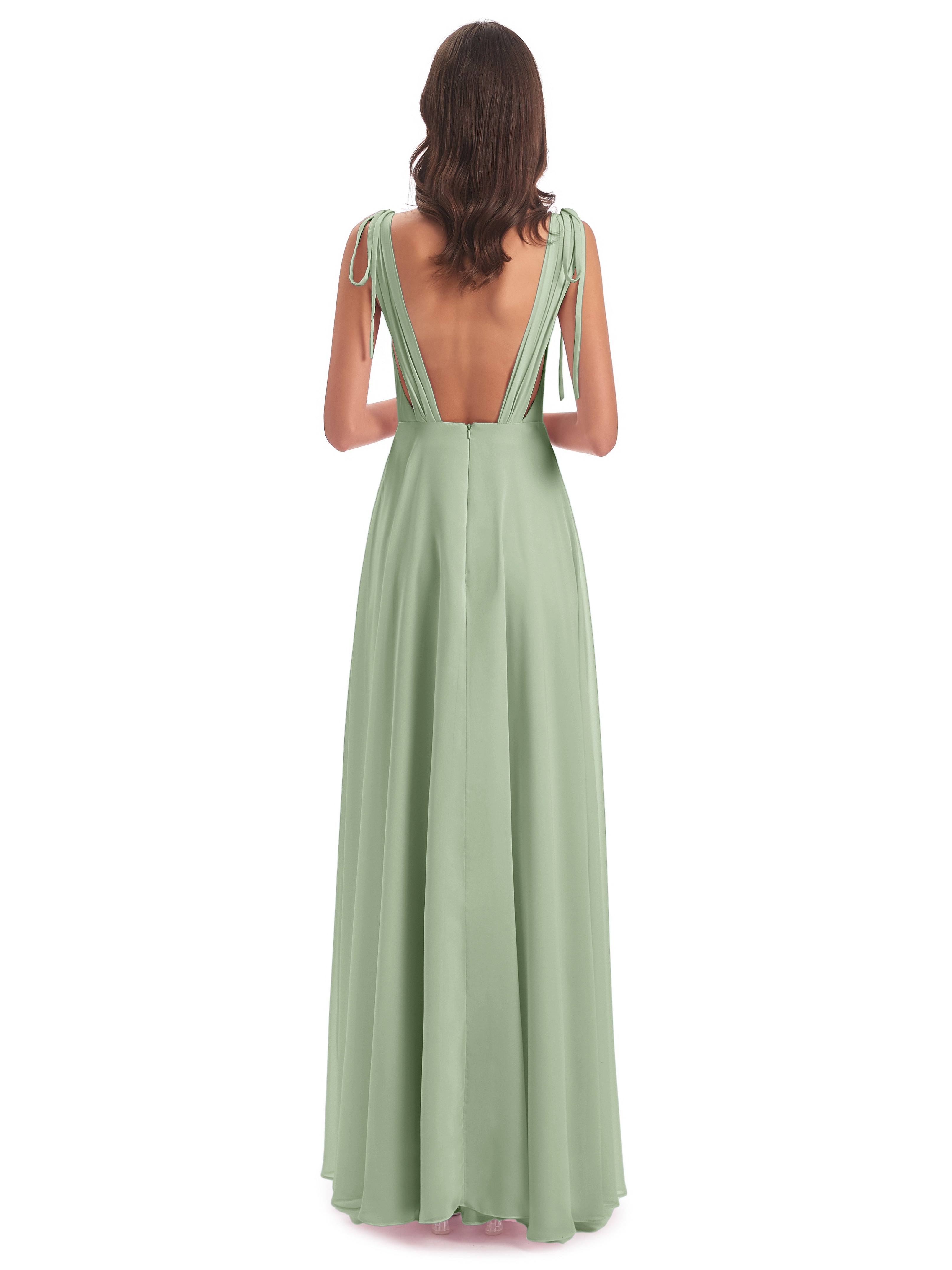 Robe Demoiselle D Honneur Sauge Poudrée Dos Nu Col V Robes Demoiselle D'Honneur