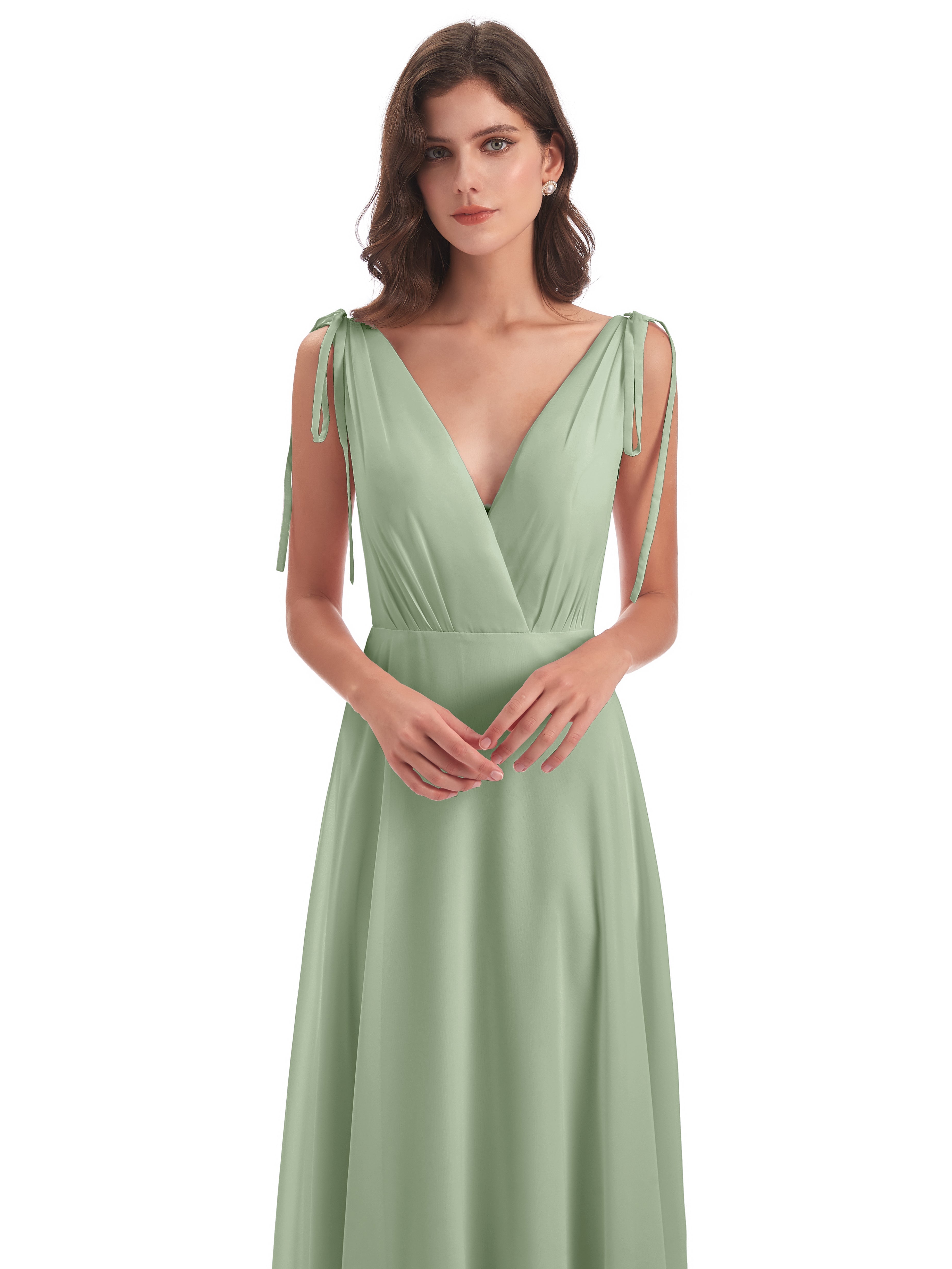 Robe Demoiselle D Honneur Sauge Poudrée Dos Nu Col V Robes Demoiselle D'Honneur