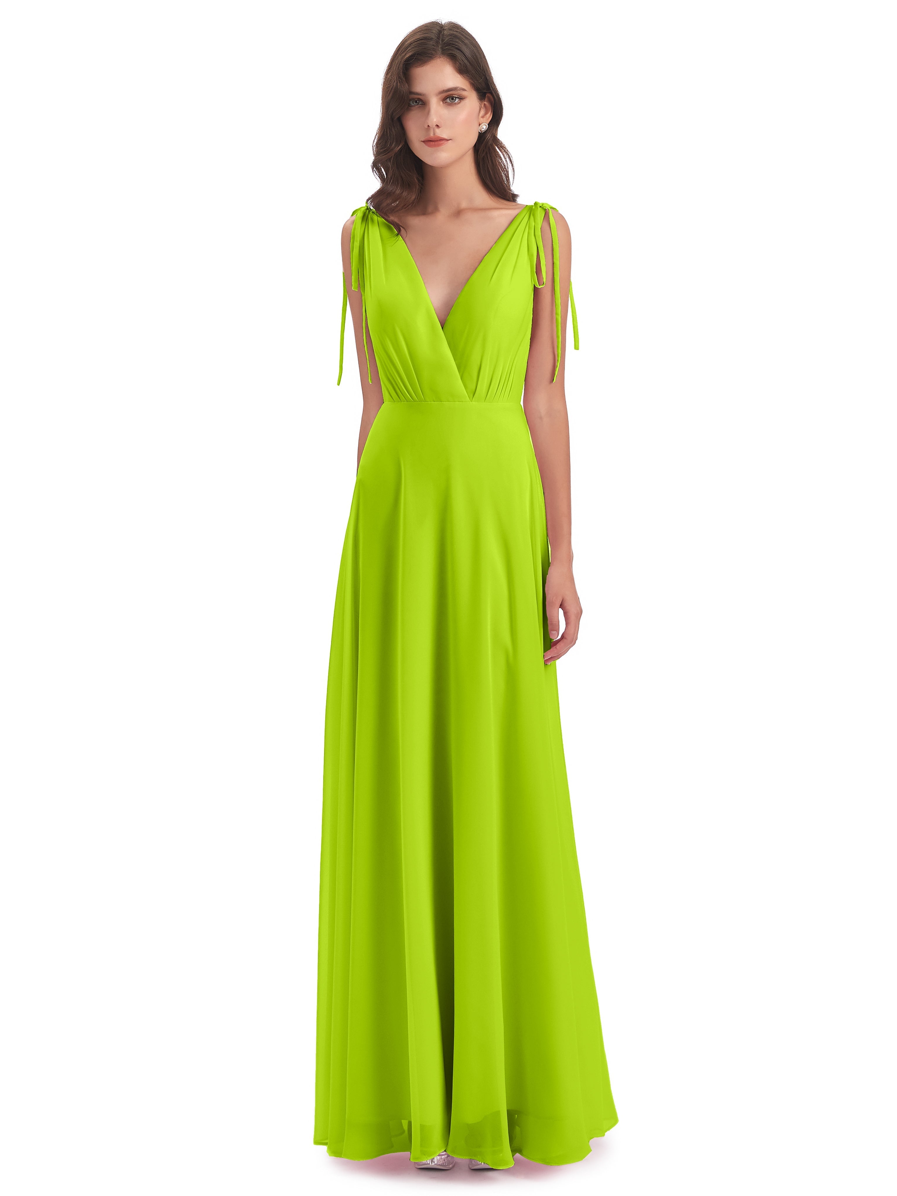 Robes De Demoiselle D'Honneur Vert Citron Dos Nu Col V Robes Demoiselle D'Honneur