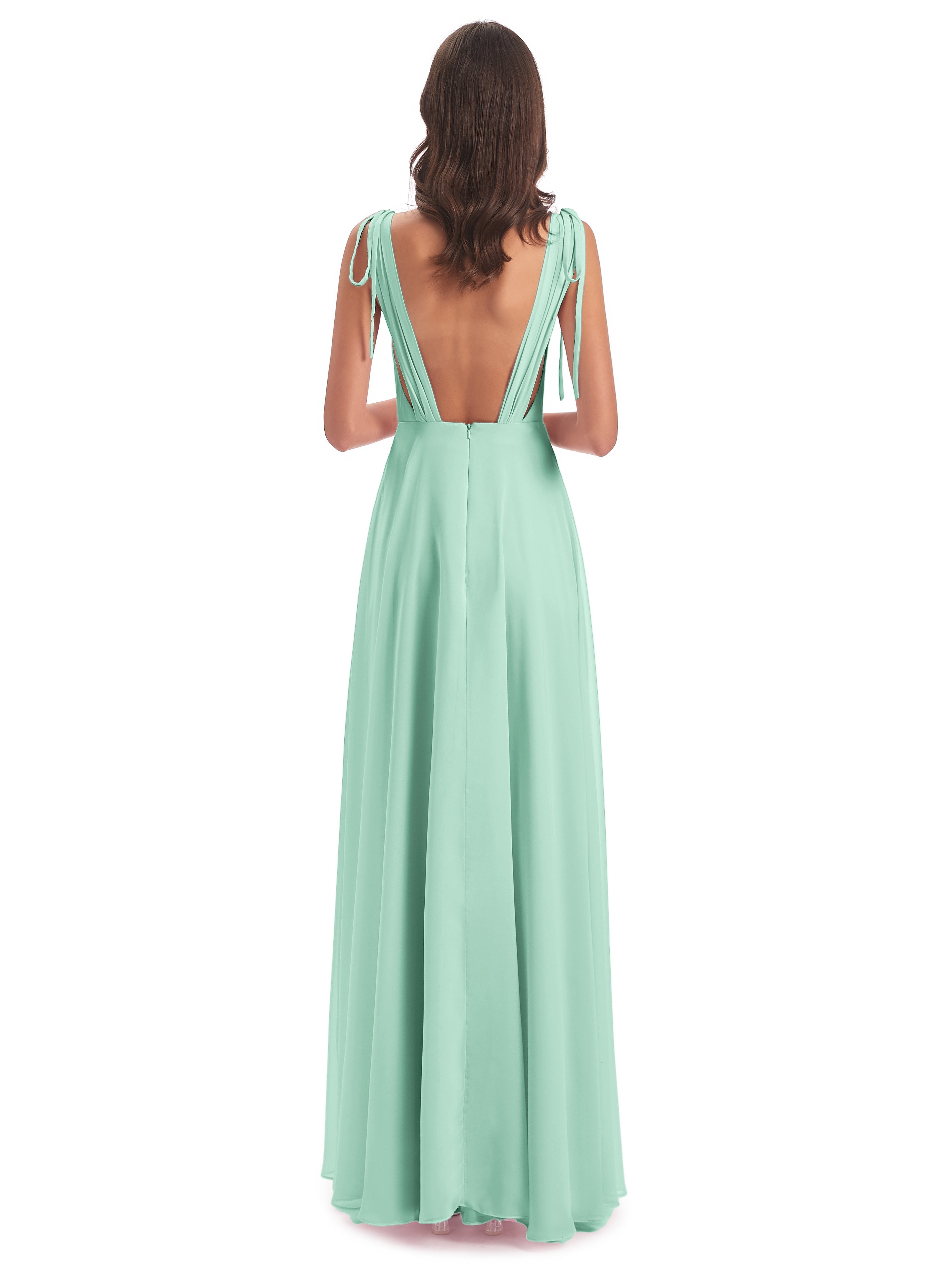 Robe Vert Menthe Demoiselle D Honneur Dos Nu Col V Robes Demoiselle D'Honneur