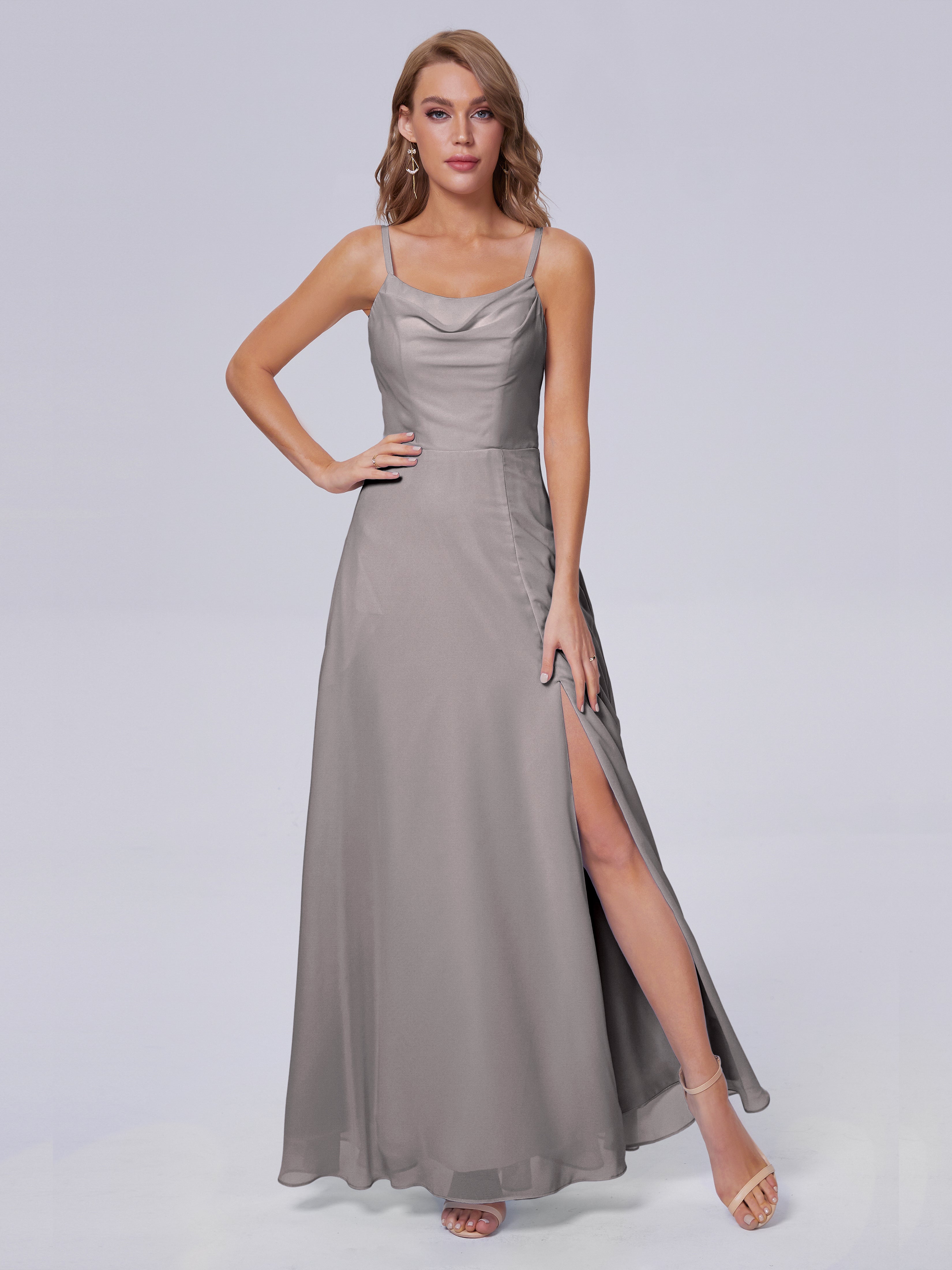 Robes De Demoiselle D'Honneur En Argent Reese Mignonne Bretelles Spaghetti Mousseline Robes Demoiselle D'Honneur
