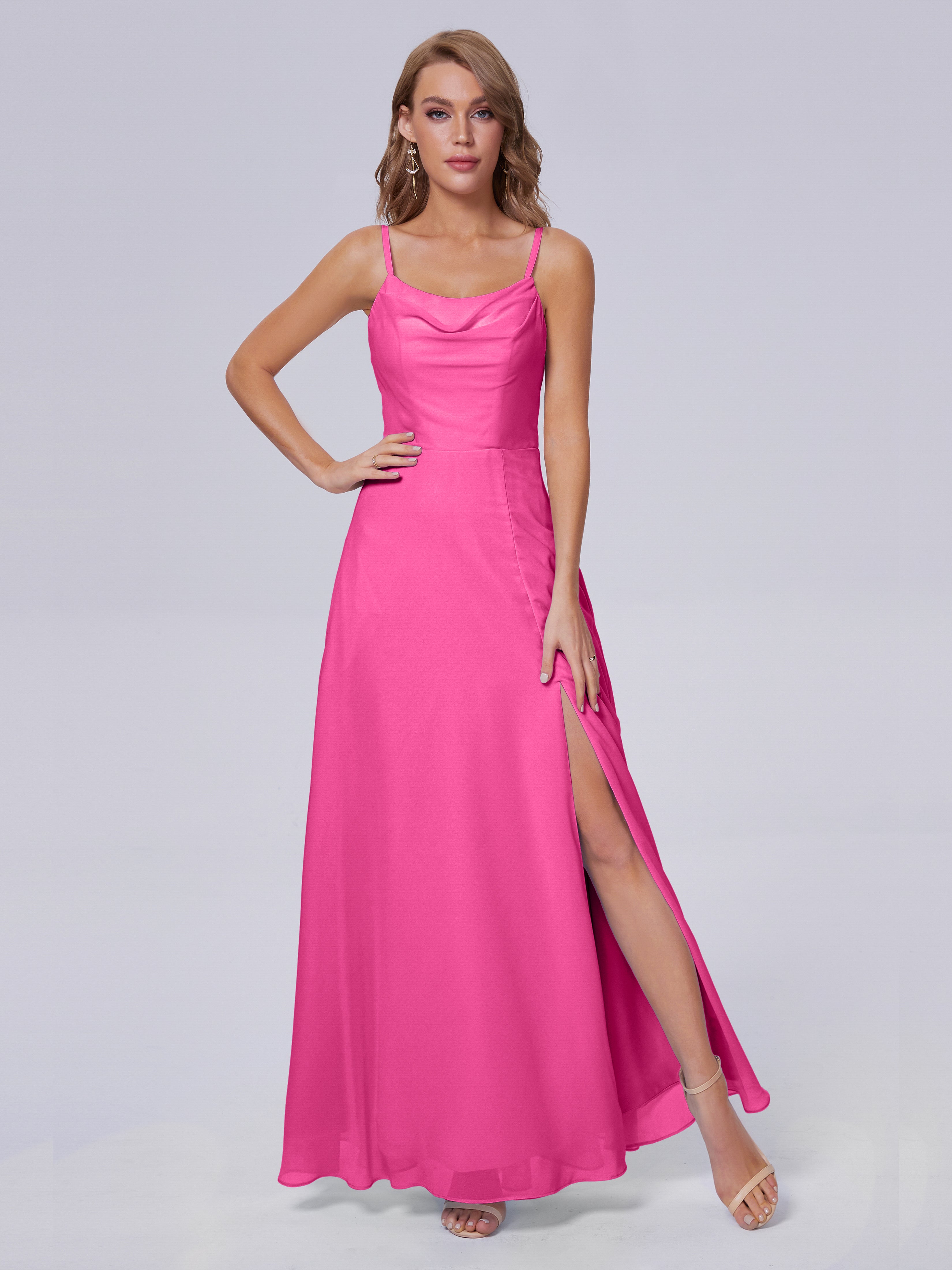 Robe Demoiselle D Honneur En Azalée Reese Mignonne Bretelles Spaghetti Mousseline Robes Demoiselle D'Honneur