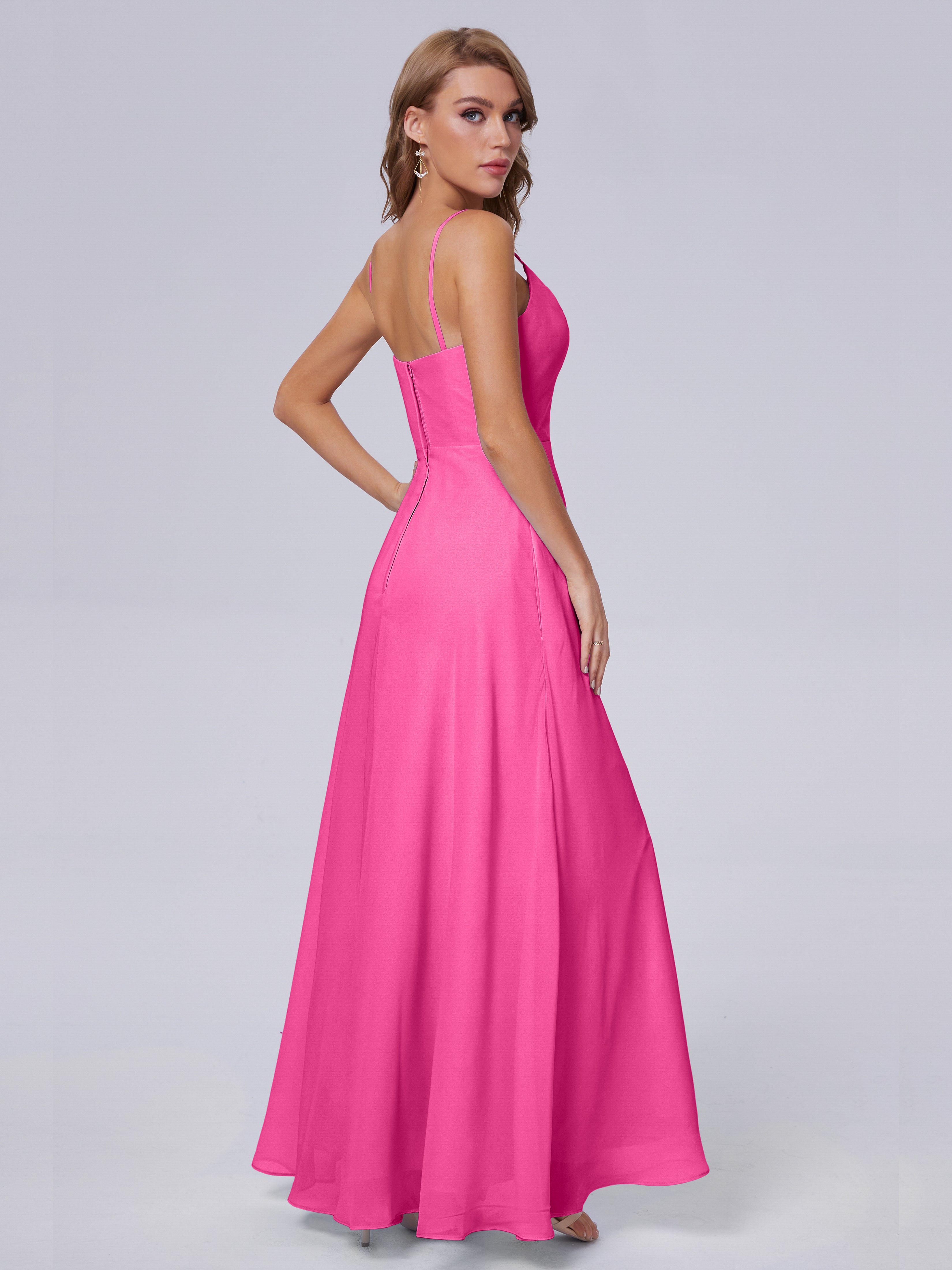 Robe Demoiselle D Honneur En Azalée Reese Mignonne Bretelles Spaghetti Mousseline Robes Demoiselle D'Honneur