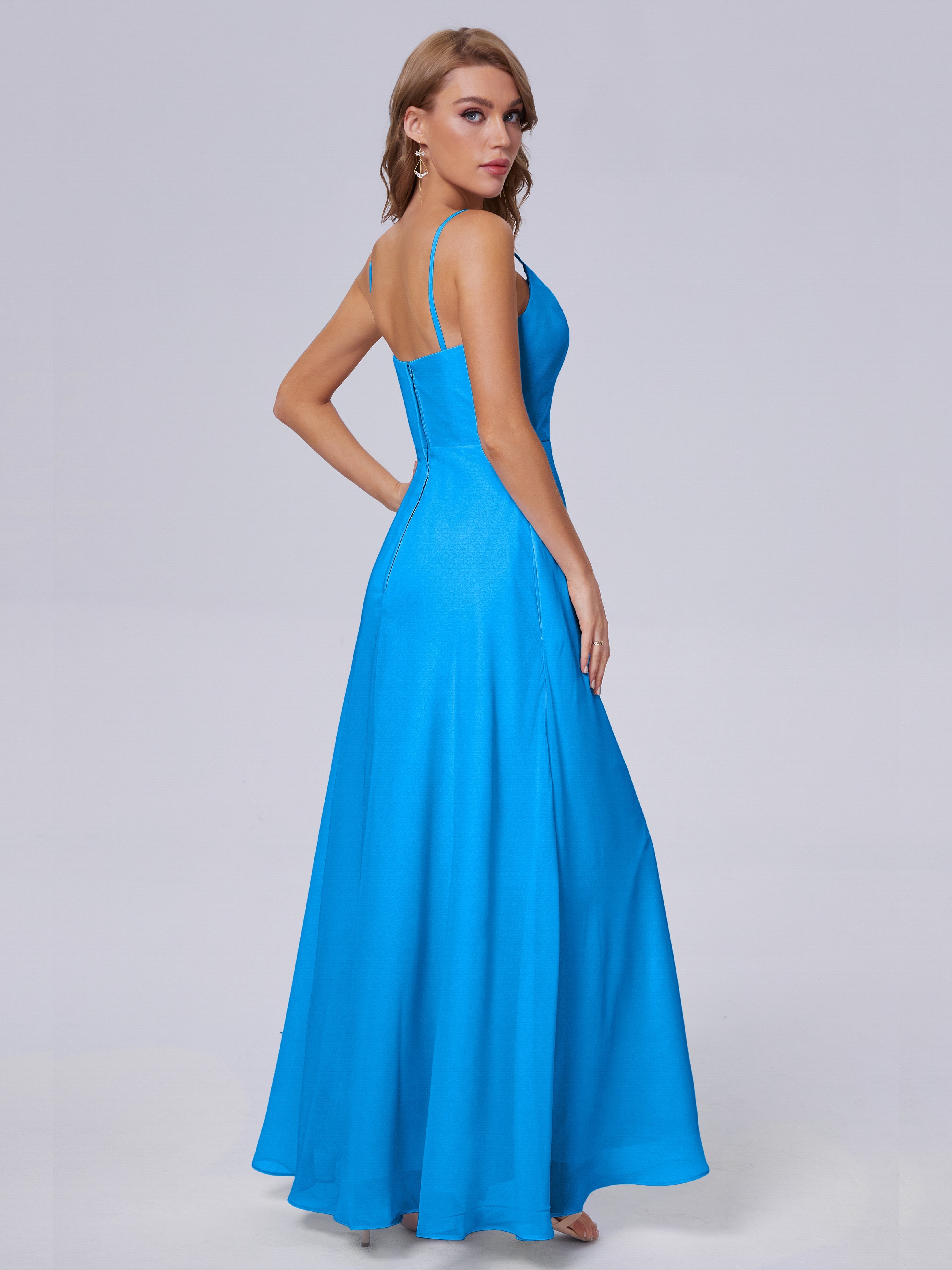 Robes De Demoiselle D'Honneur Bleu Océan Reese Mignonne Bretelles Spaghetti Mousseline Robes Demoiselle D'Honneur
