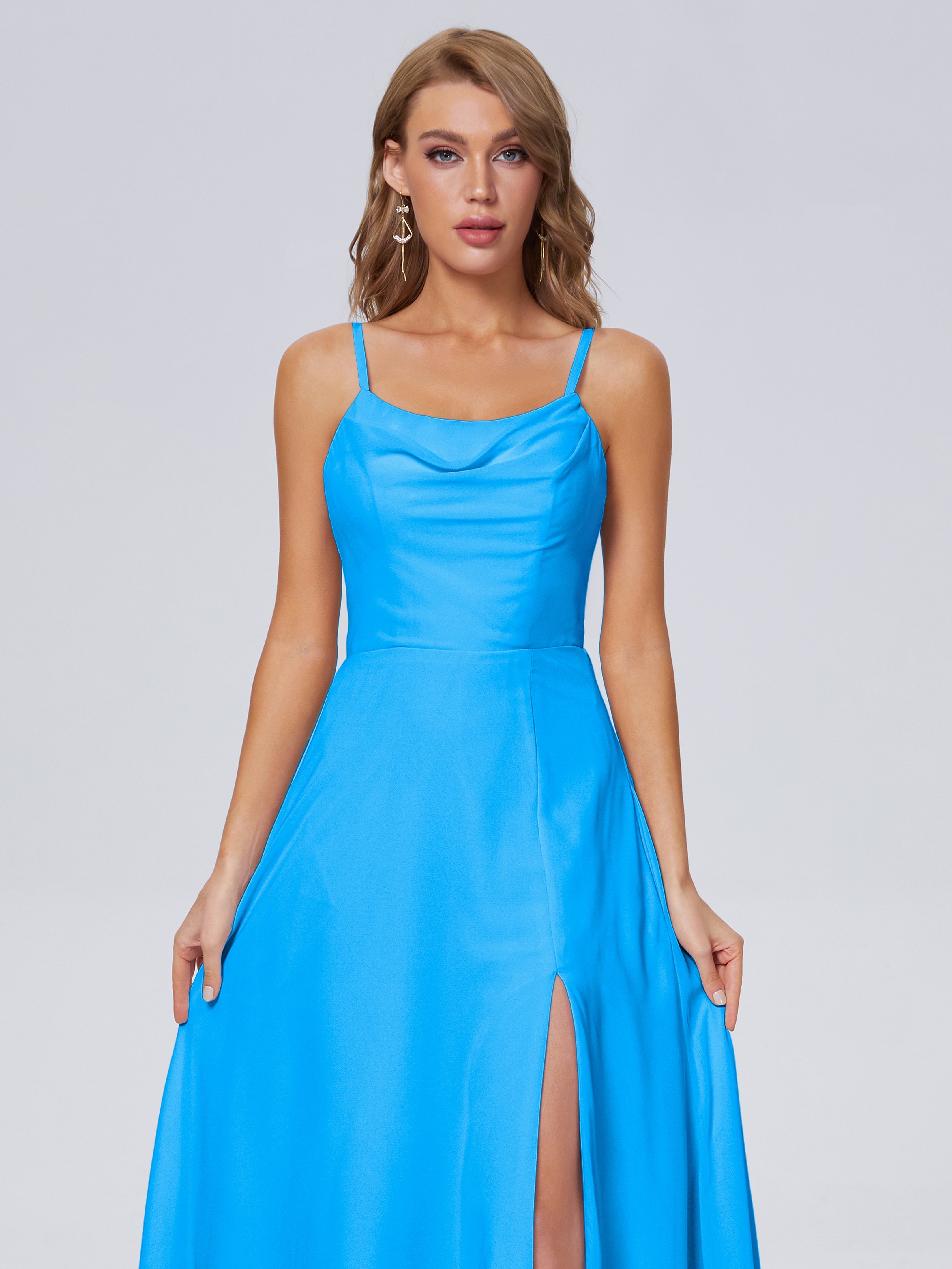 Robes De Demoiselle D'Honneur Bleu Océan Reese Mignonne Bretelles Spaghetti Mousseline Robes Demoiselle D'Honneur