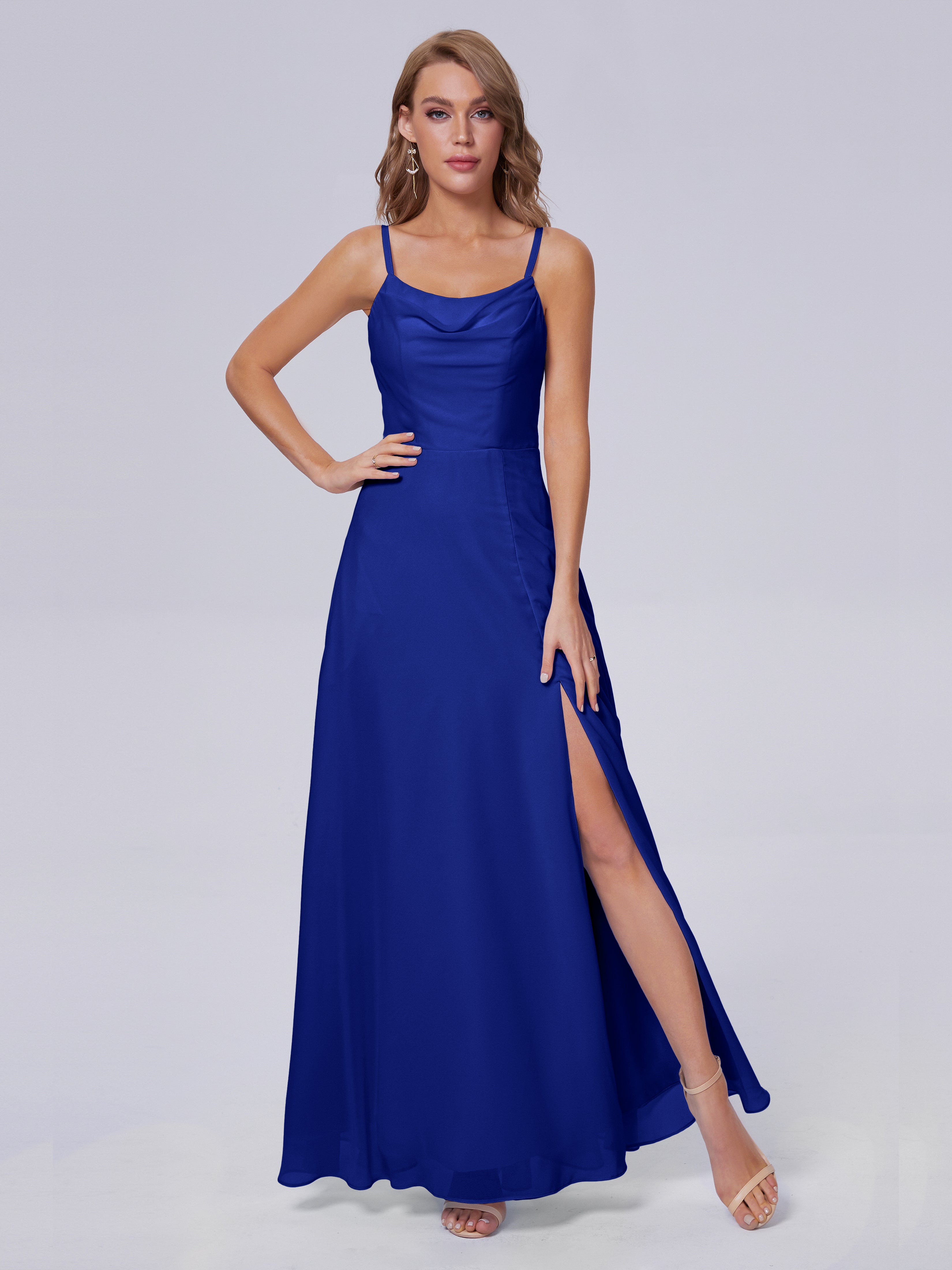 Robes De Demoiselle D'Honneur Bleu Royal Reese Mignonne Bretelles Spaghetti Mousseline Robes Demoiselle D'Honneur