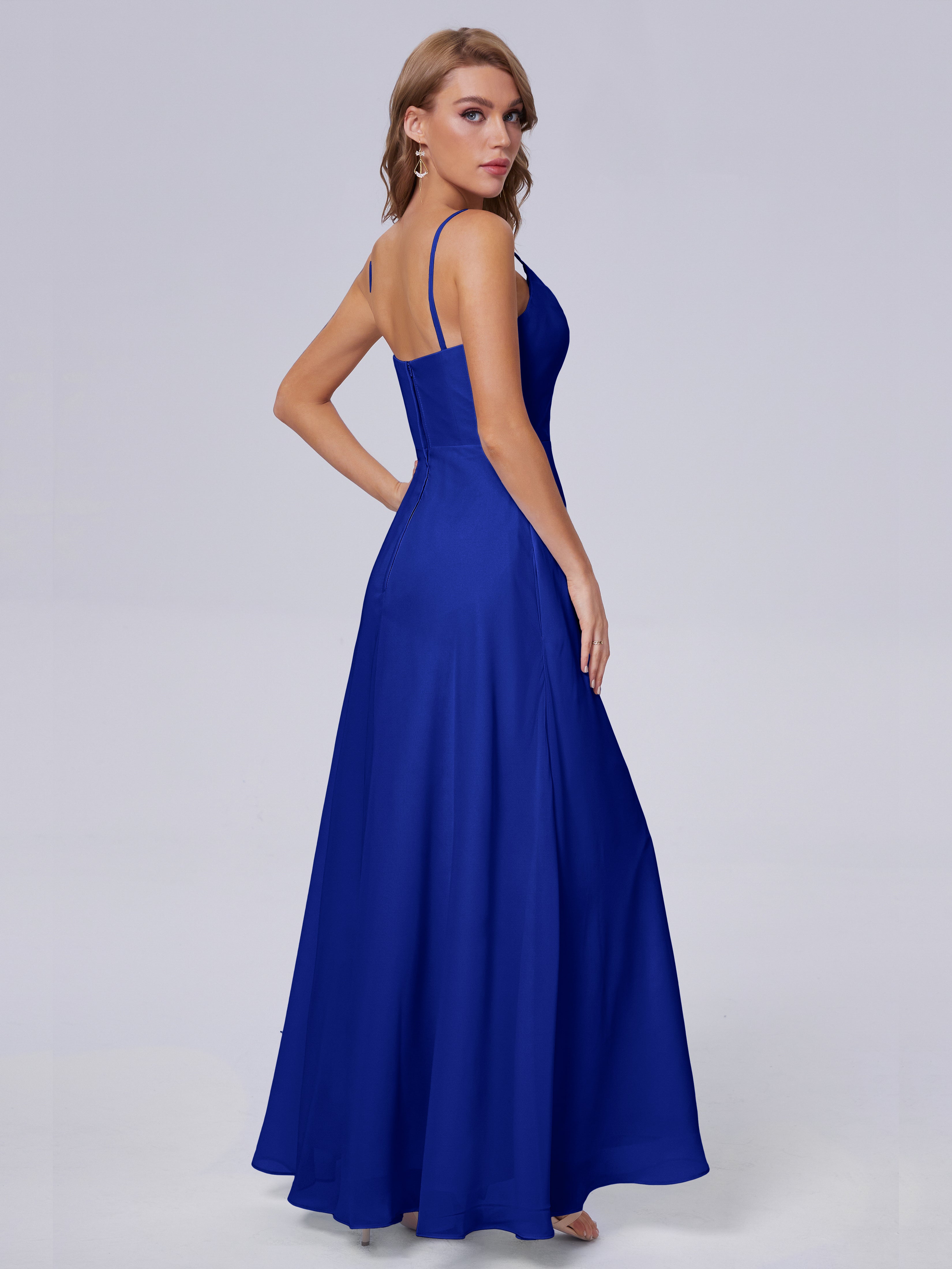 Robes De Demoiselle D'Honneur Bleu Royal Reese Mignonne Bretelles Spaghetti Mousseline Robes Demoiselle D'Honneur