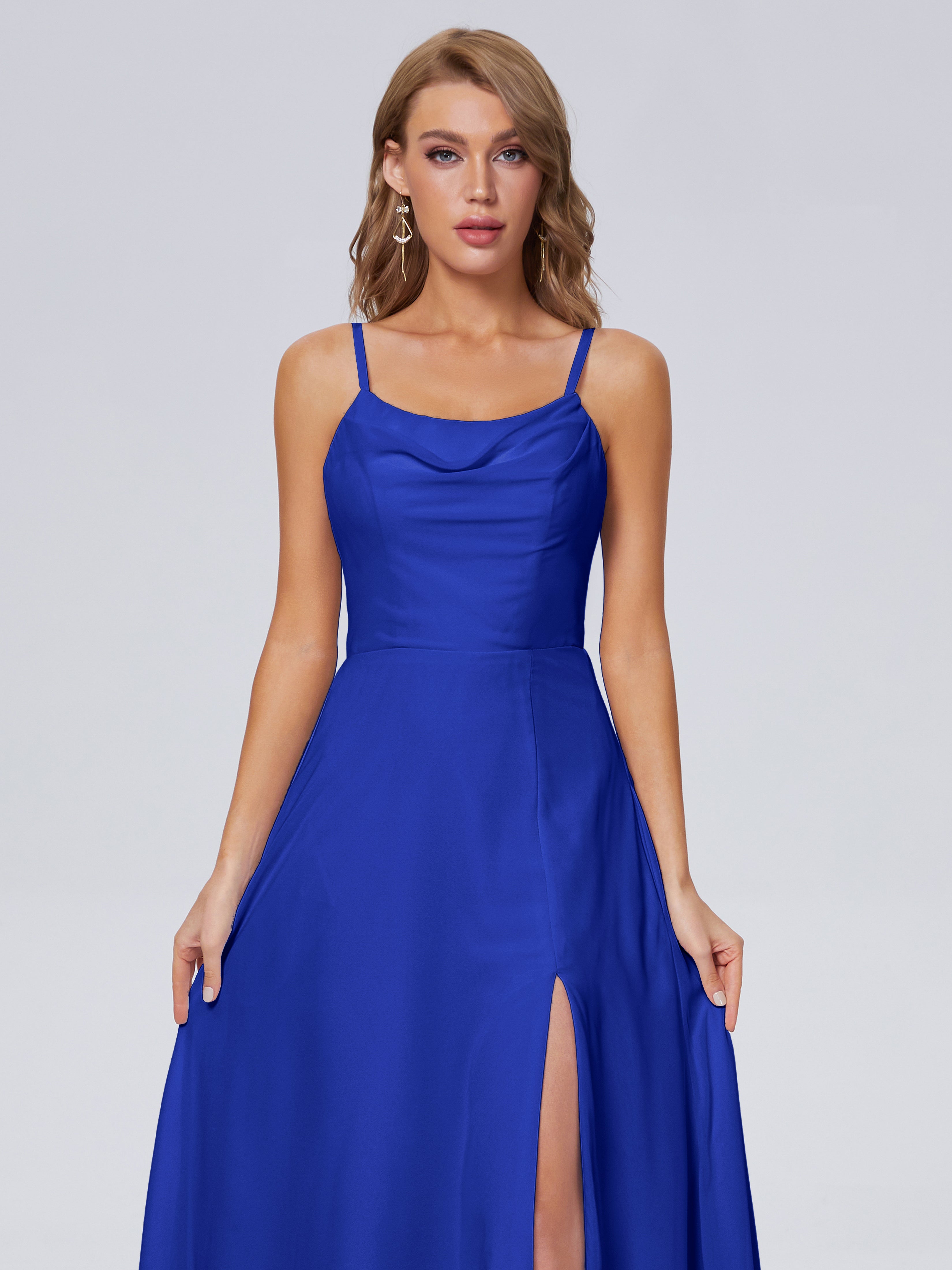 Robes De Demoiselle D'Honneur Bleu Royal Reese Mignonne Bretelles Spaghetti Mousseline Robes Demoiselle D'Honneur