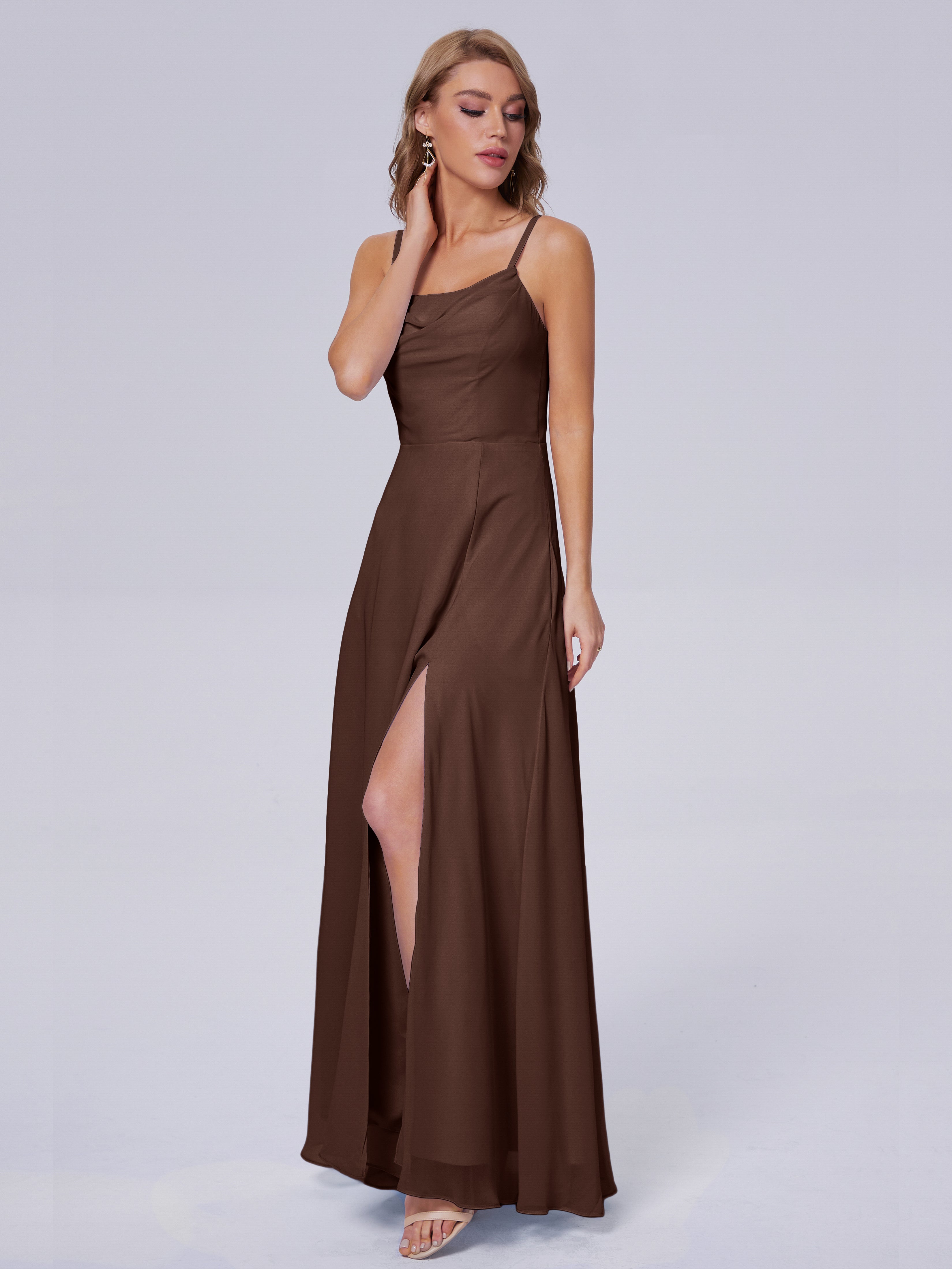 Robe De Demoiselle D Honneur Chocolat Reese Mignonne Bretelles Spaghetti Mousseline Robes Demoiselle D'Honneur